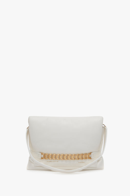 Puffy Chain Pouch With Strap In White Leather