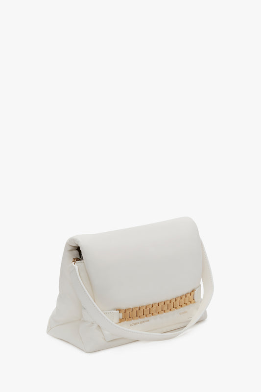 Puffy Chain Pouch With Strap In White Leather