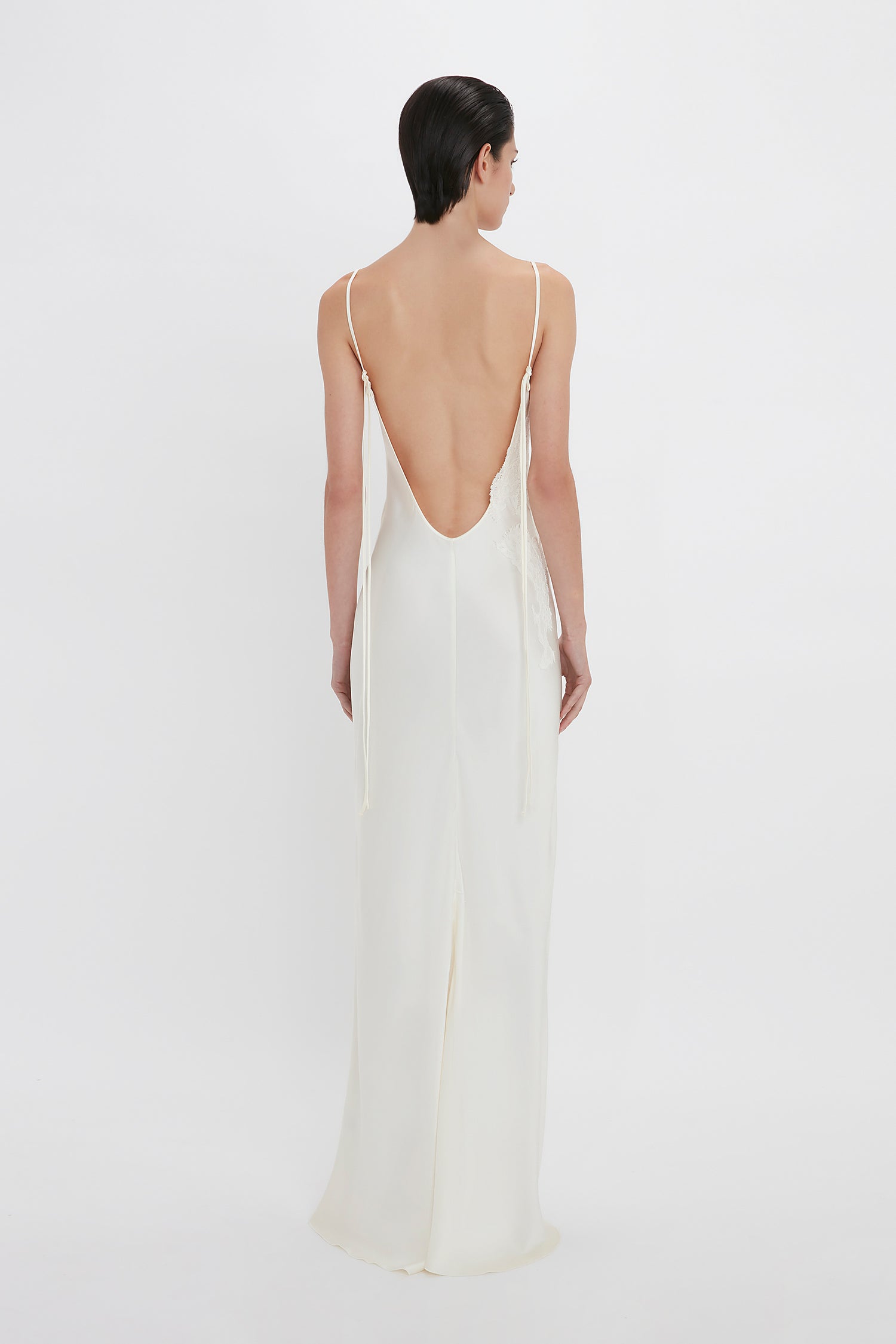 Lace Floor-Length Cami Dress In Ivory – Victoria Beckham UK