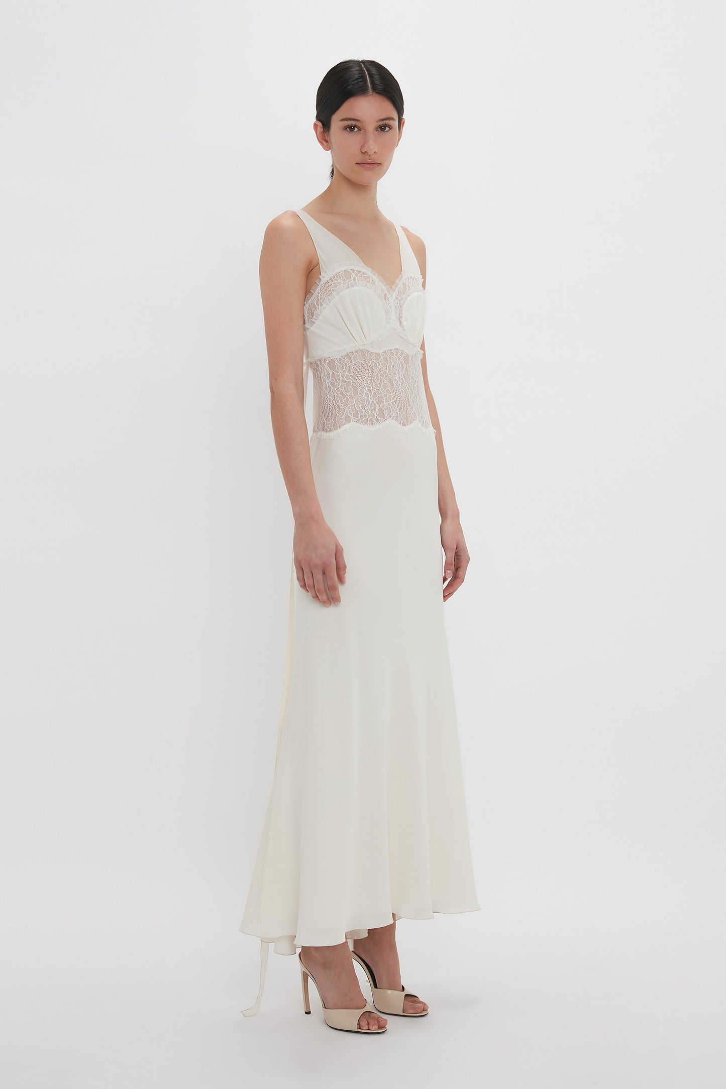 Ruffle Detail Midi Dress In Ivory Victoria Beckham UK