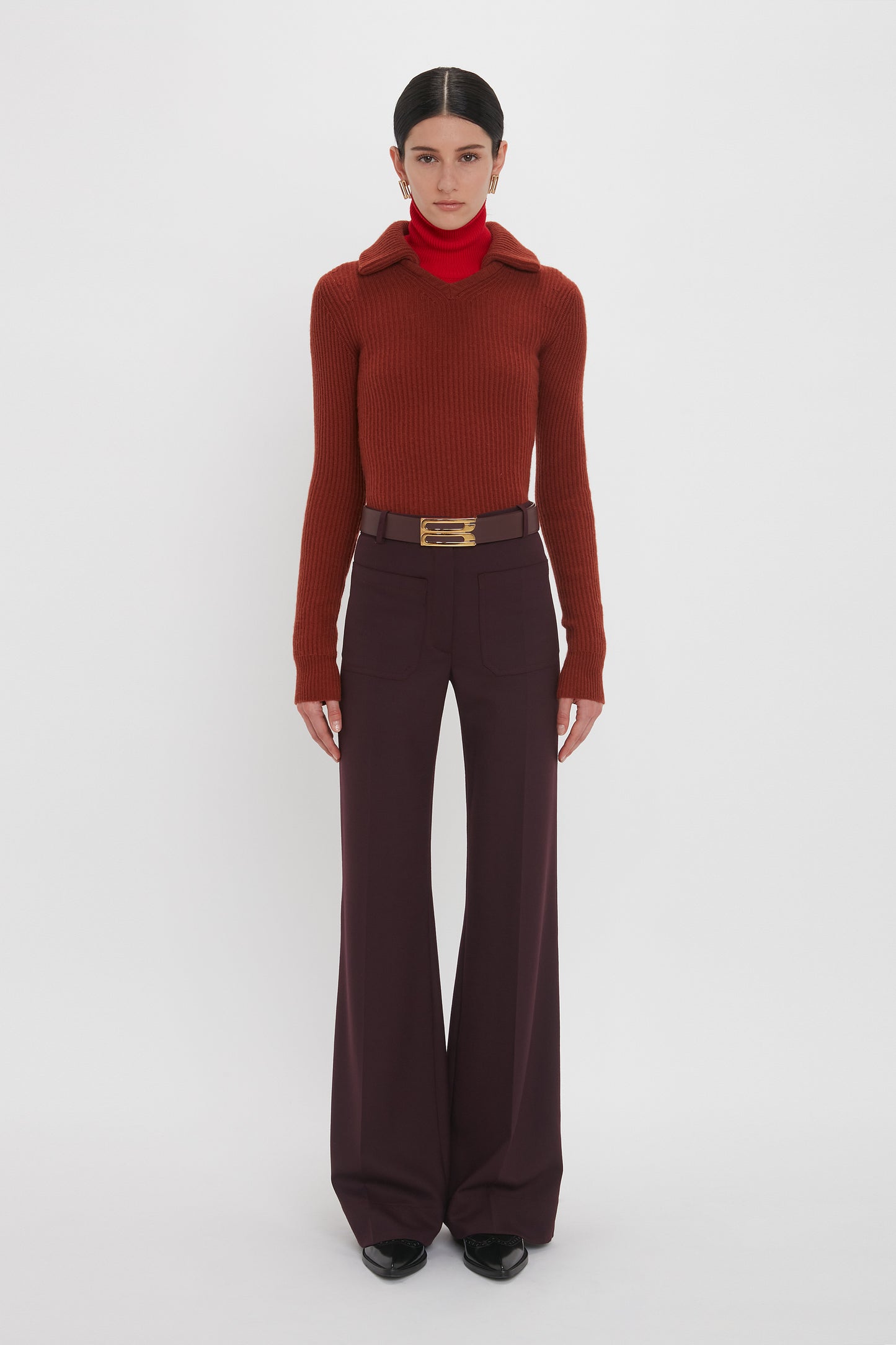 Double Collared Jumper In Russet