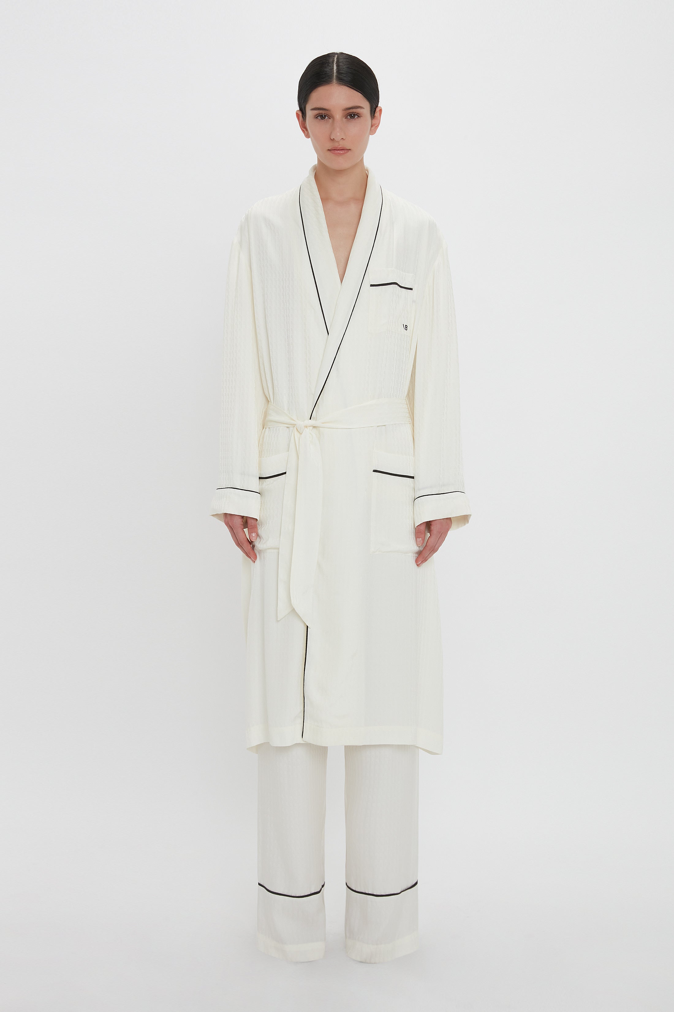 Pyjama Robe In Ivory Monogram – Victoria Beckham UK