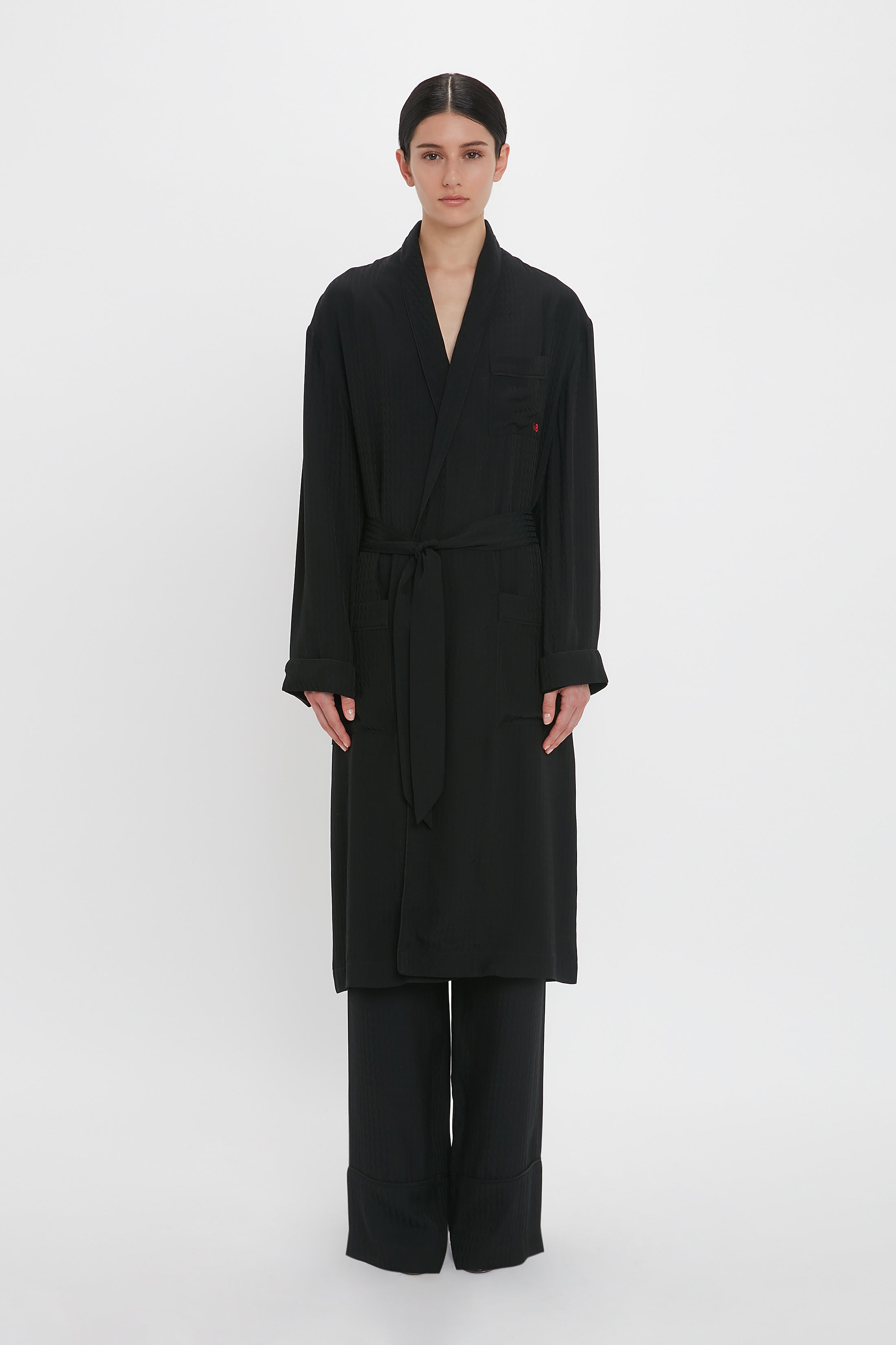 Pyjama Robe In Black Monogram – Victoria Beckham UK
