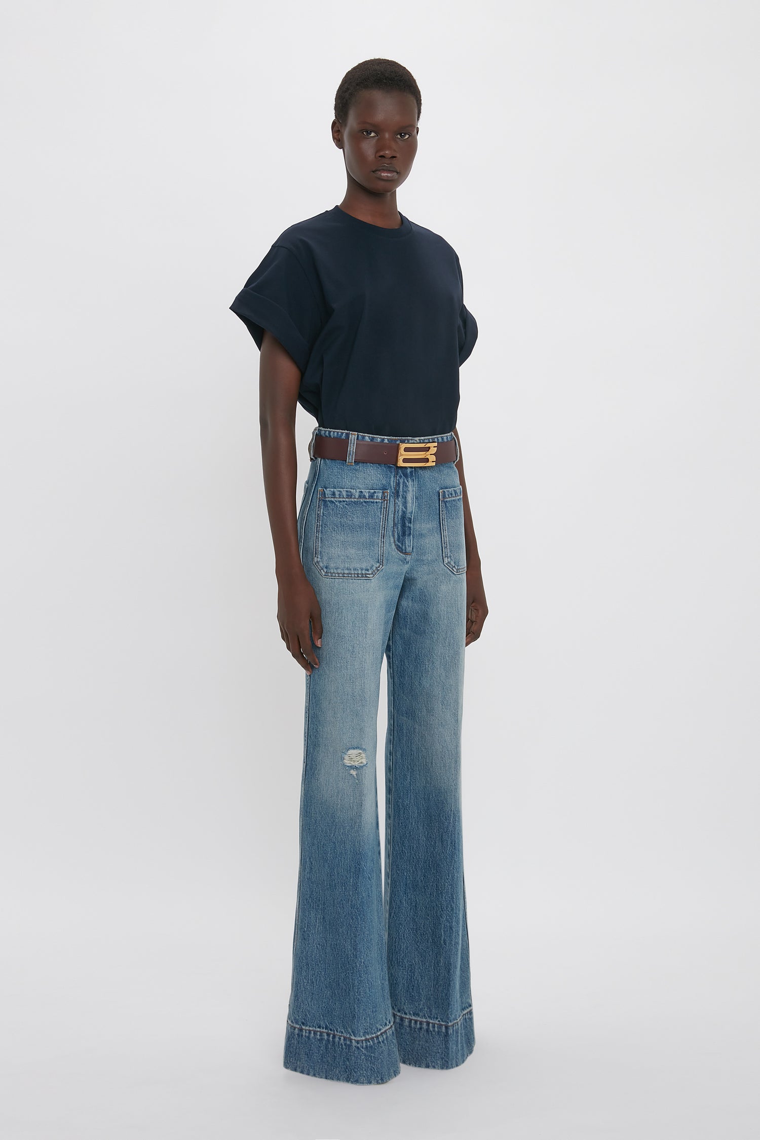 Asymmetric Relaxed Fit T Shirt In Navy Victoria Beckham UK