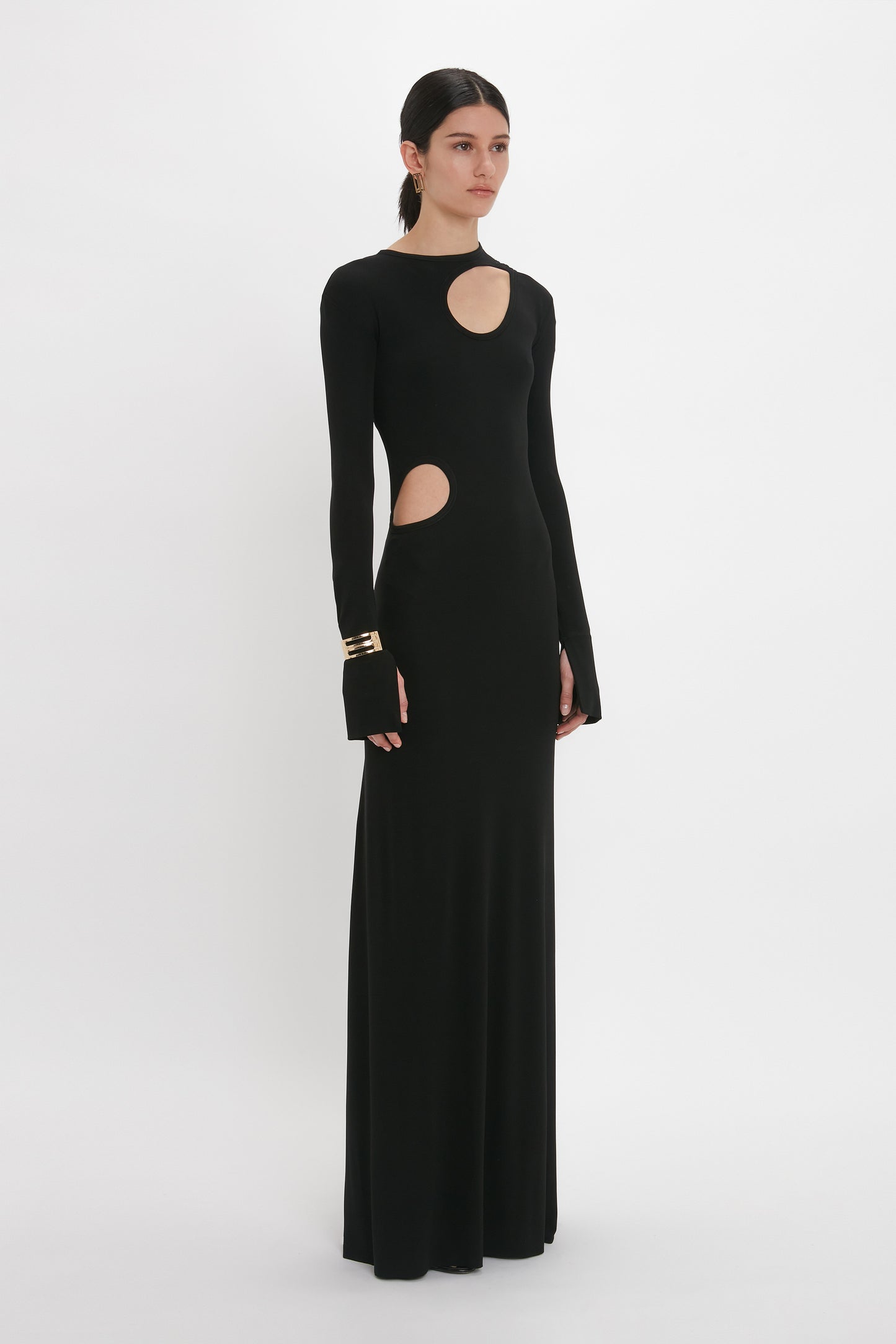 Cut-Out Jersey Floor-Length Dress In Black