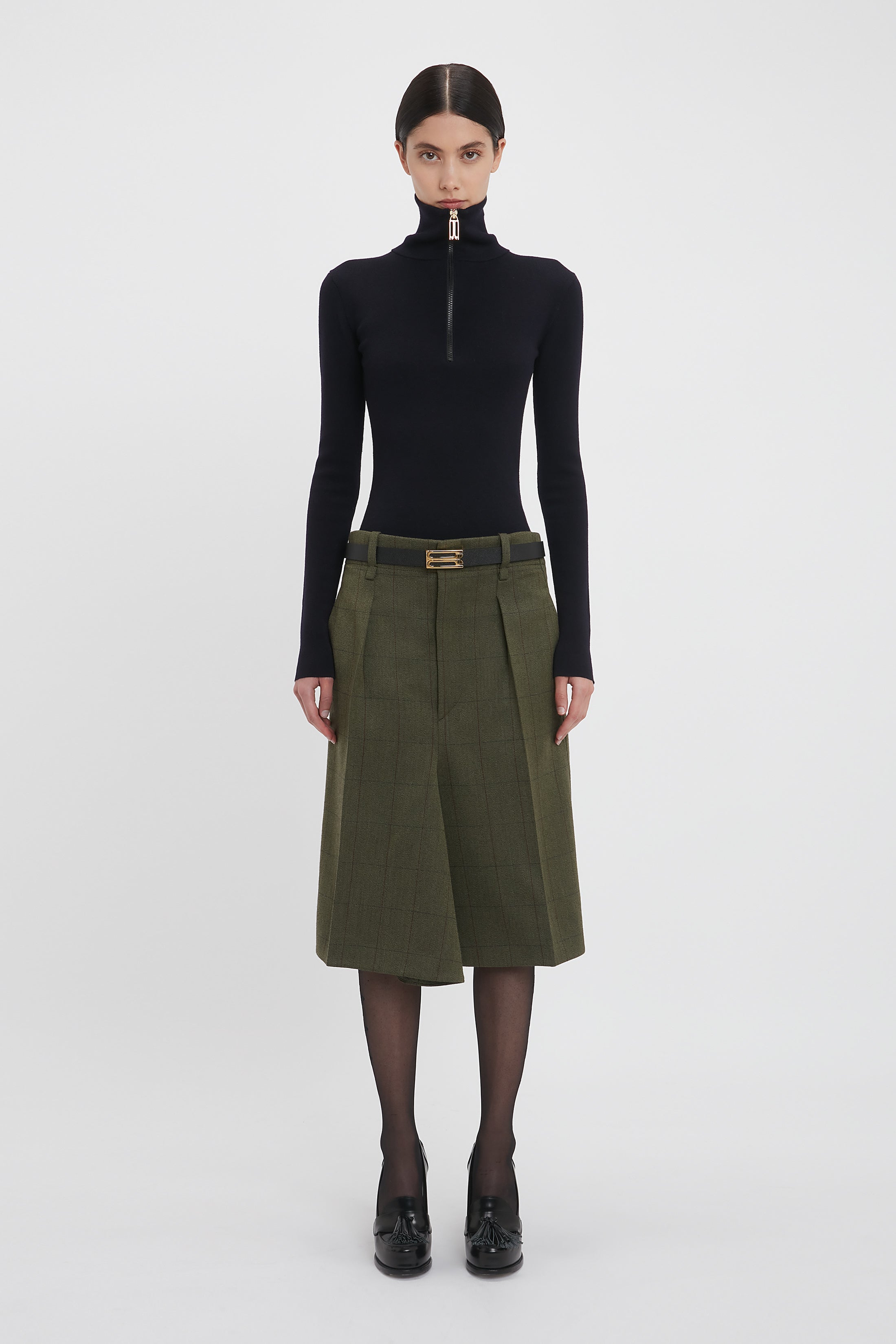Asymmetric Tailored Skirt Dark Fern Check