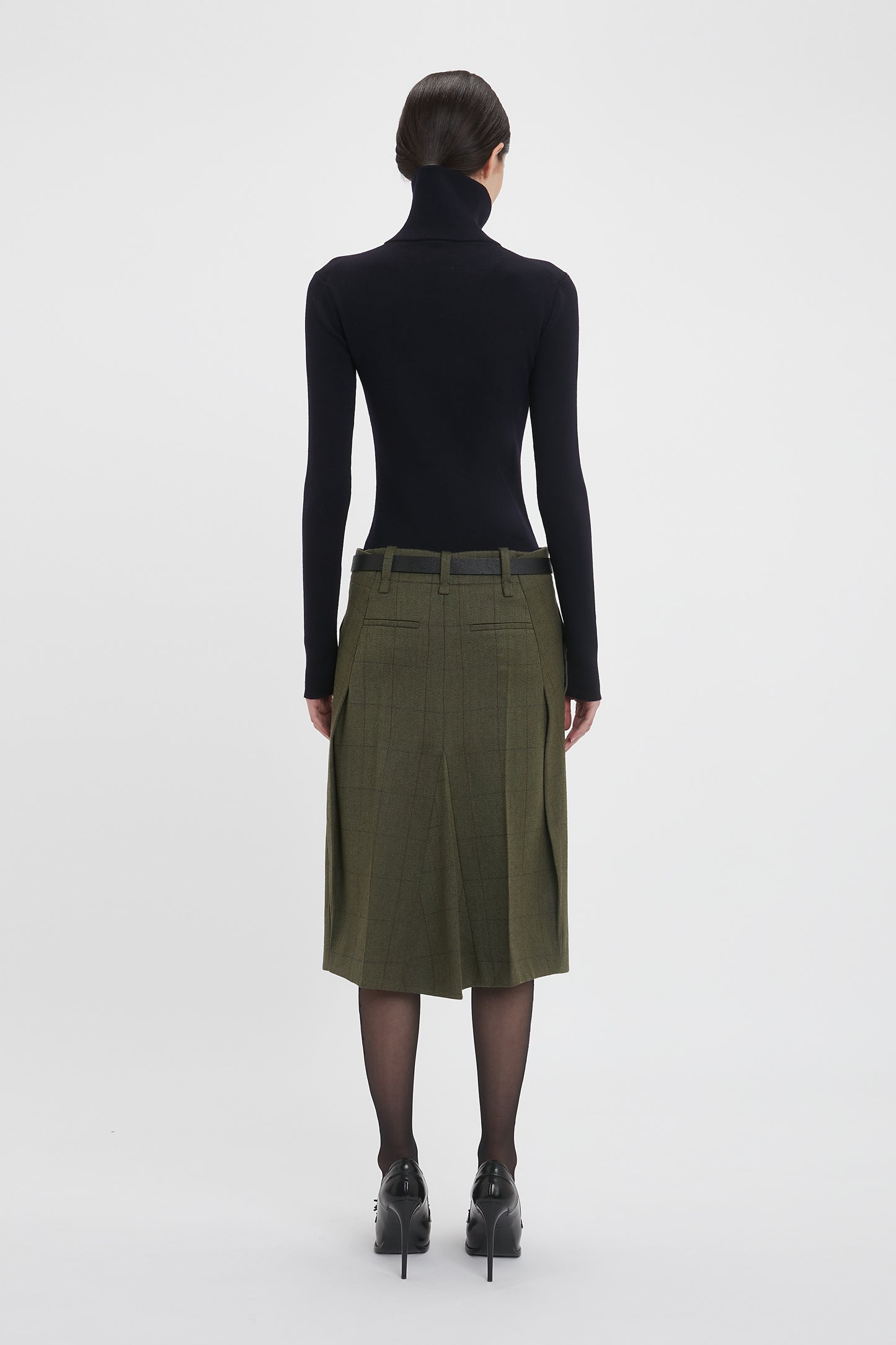 Asymmetric Tailored Skirt In Dark Fern Check