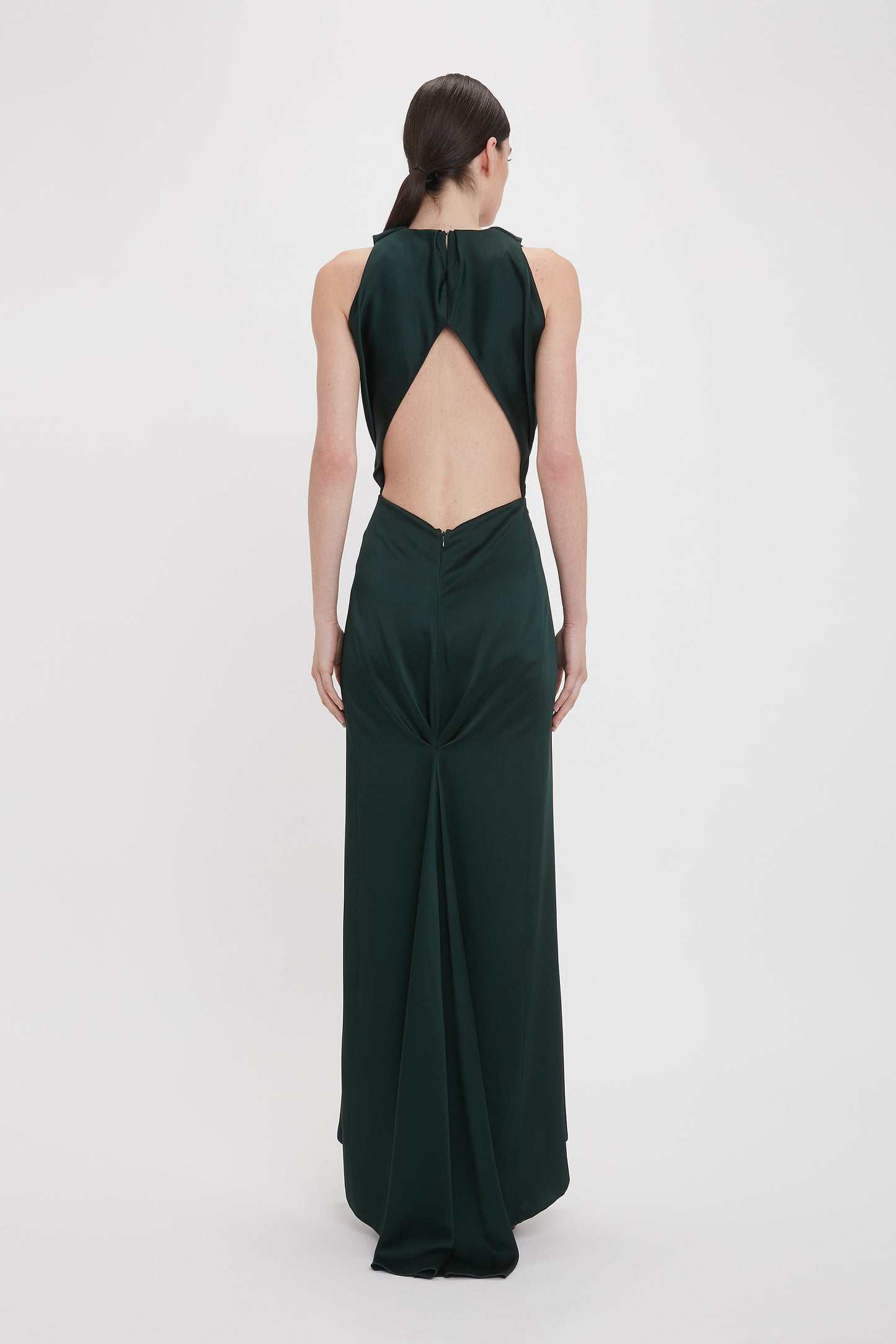 V-Neck Gathered Floor-Length Dress In Seaweed – Victoria