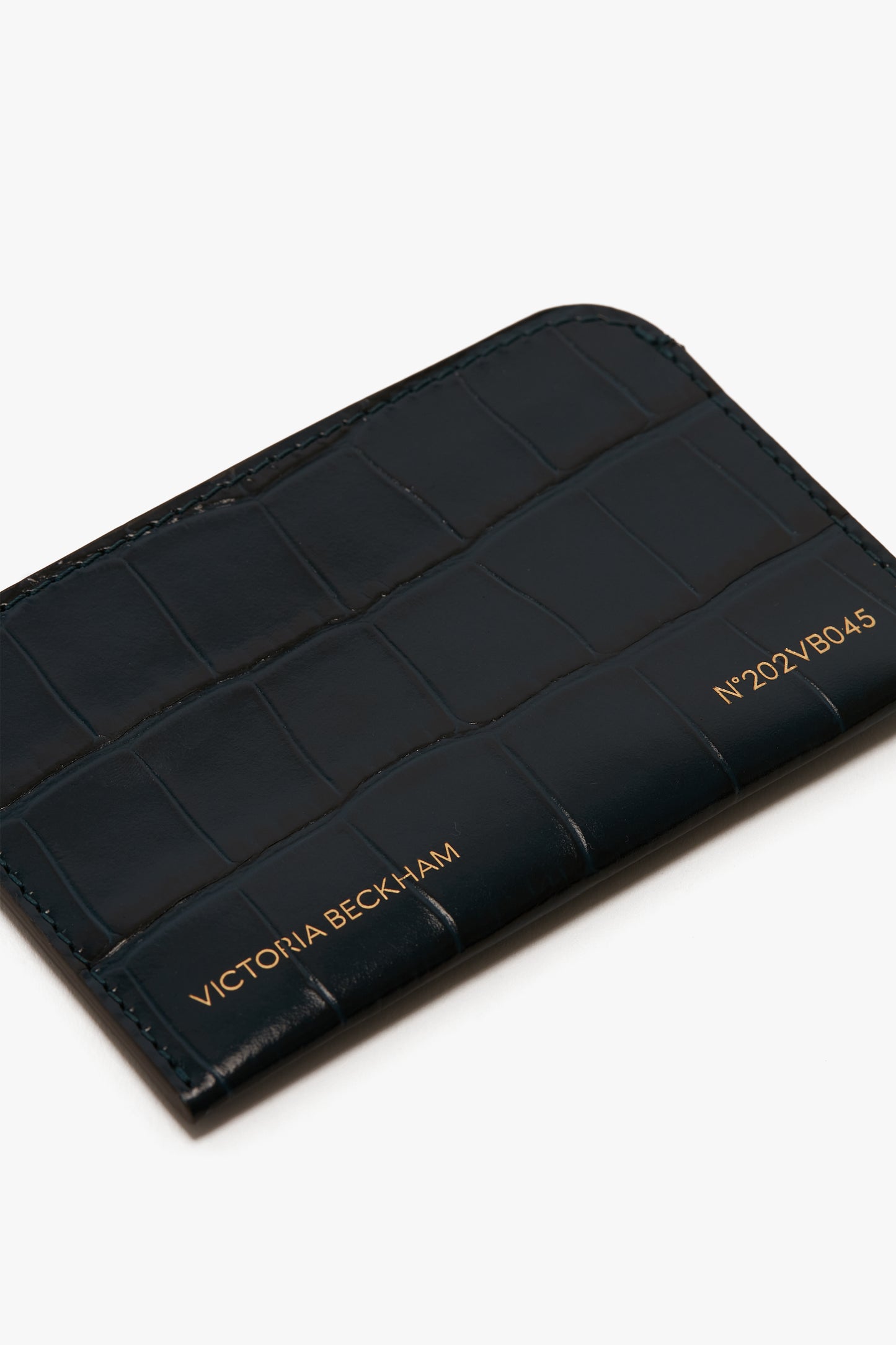 Envelope Card Holder In Midnight Blue Croc Embossed Leather