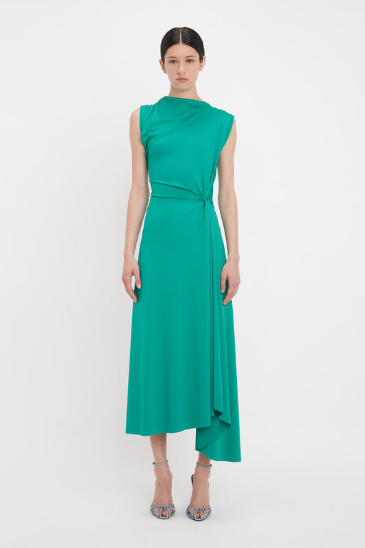 Draped Midi Dress In Peacock