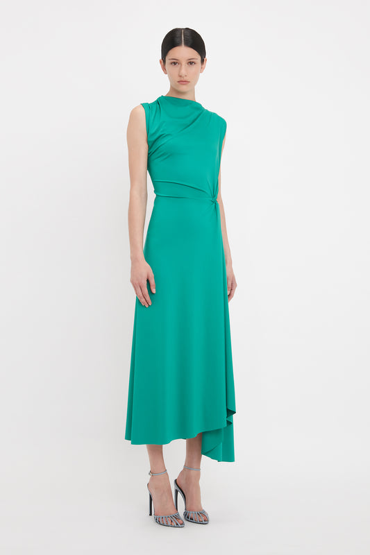 Draped Midi Dress In Peacock