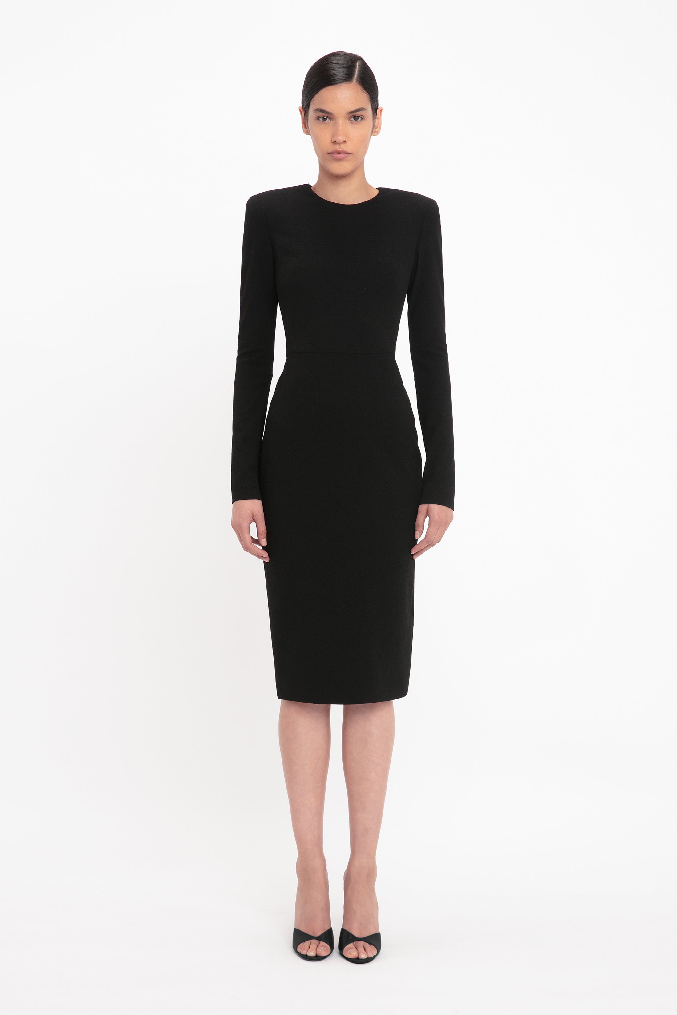 Long Sleeve Fitted T-Shirt Dress In Black  Victoria Beckham