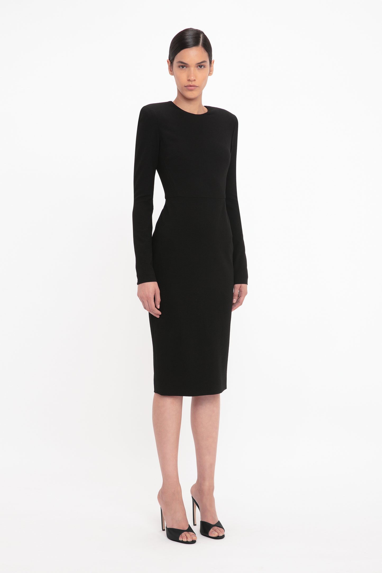 Long Sleeve T Shirt Fitted Dress In Black