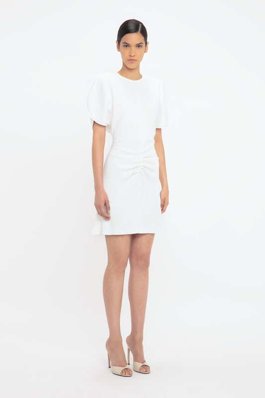 Gathered Waist Mini Dress In Ivory