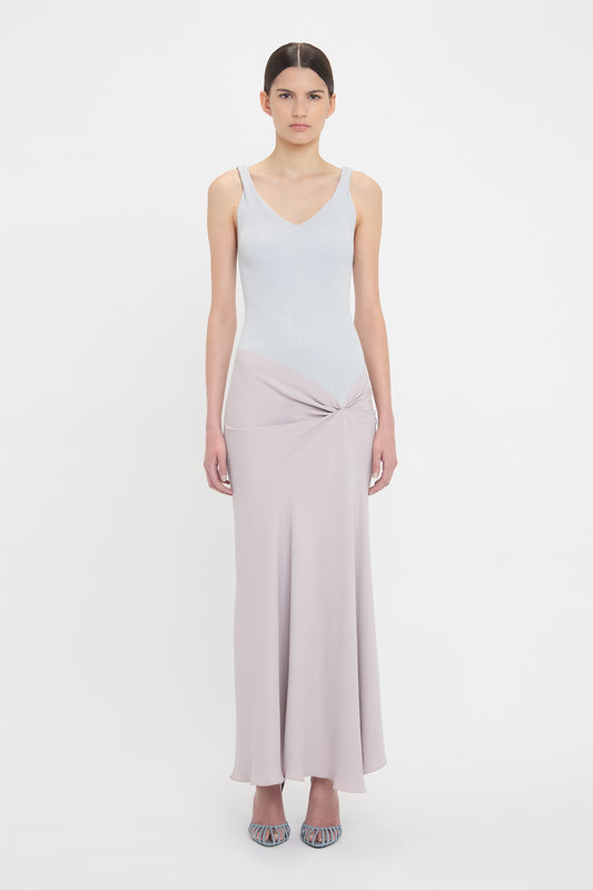 Victoria Beckham ミディドレス グレー SS25 Knit Detail Cami Midi Dress In Heather | Designer Dresses