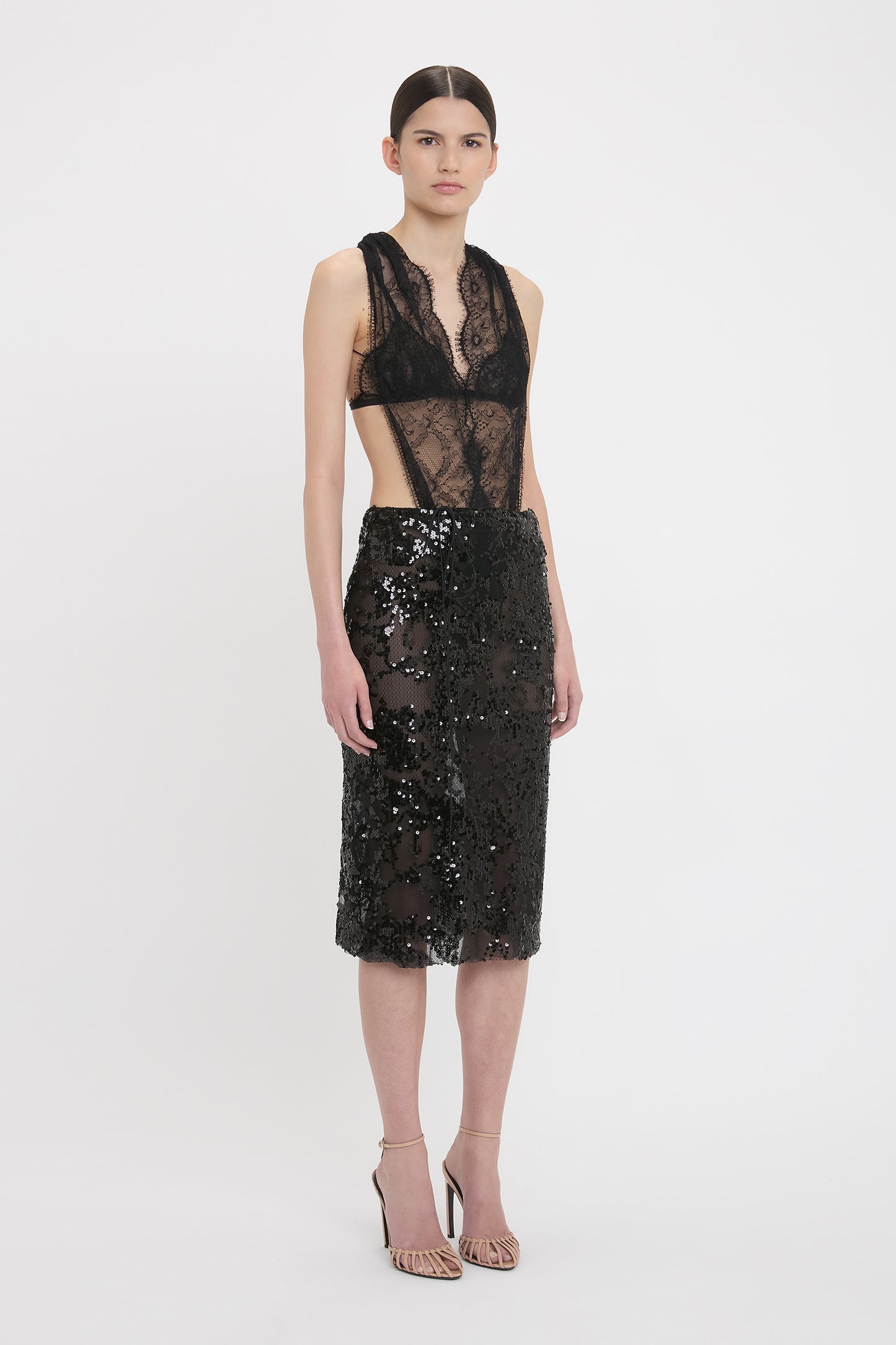 Sheer Sequin Pencil Skirt In Black – Victoria Beckham UK