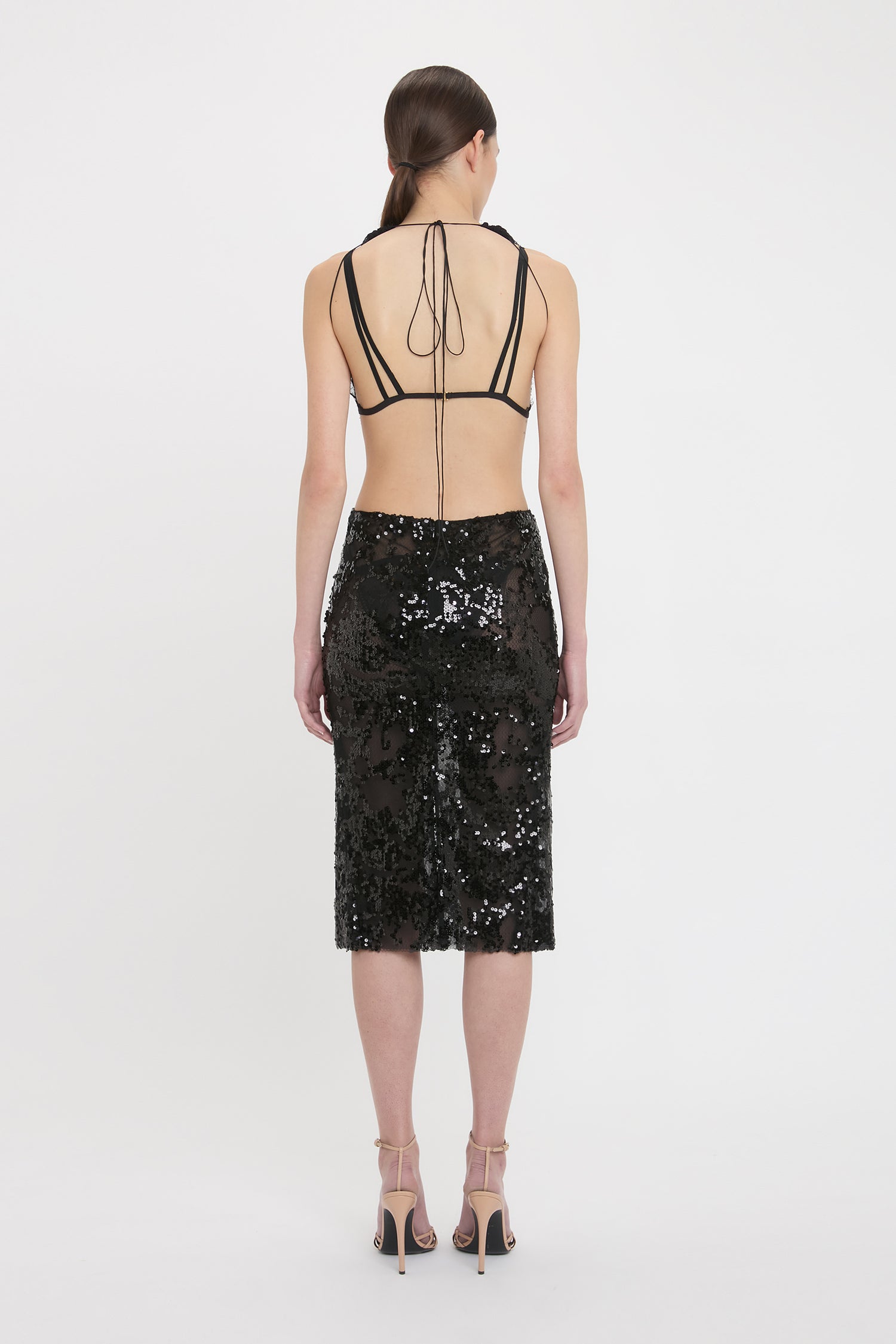 Sheer Sequin Pencil Skirt In Black – Victoria Beckham UK