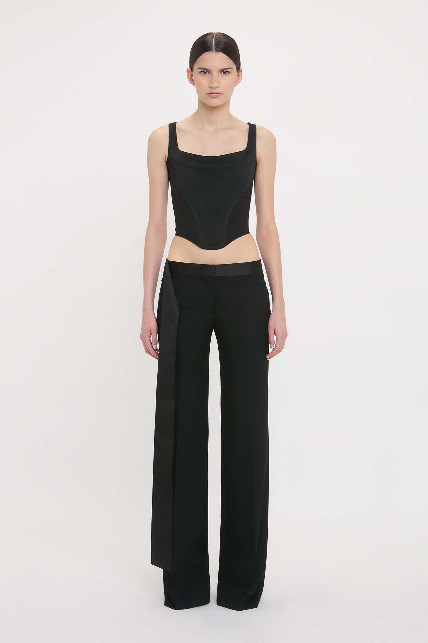 Contrast Waistband Trousers in Black