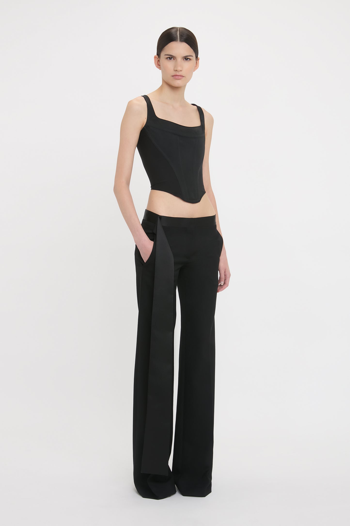 Contrast Waistband Trousers in Black