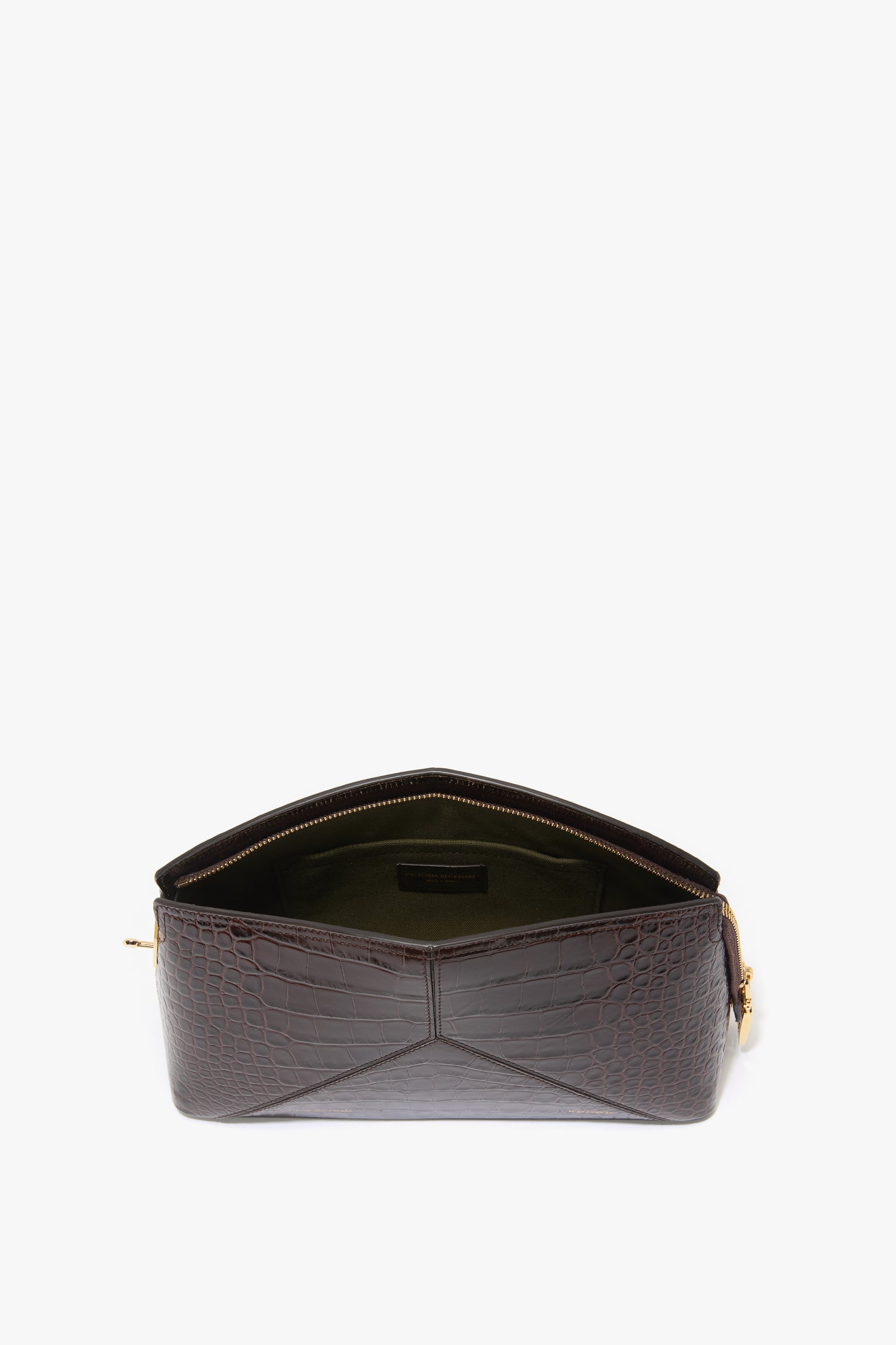Victoria Clutch Bag In Dark Brown Croc Embossed Leather Victoria Beckham UK