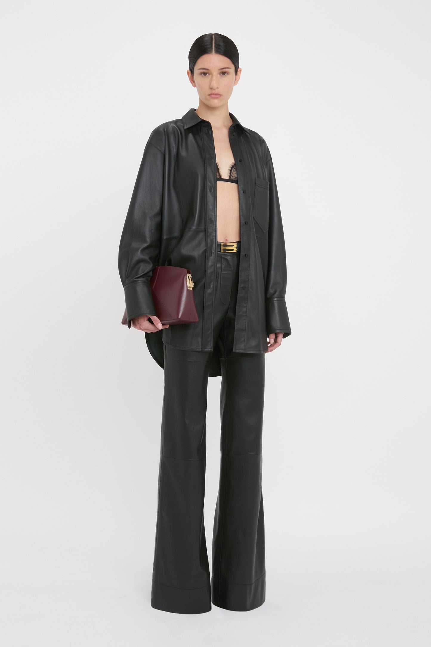 Victoria Clutch Bag In Burgundy Leather