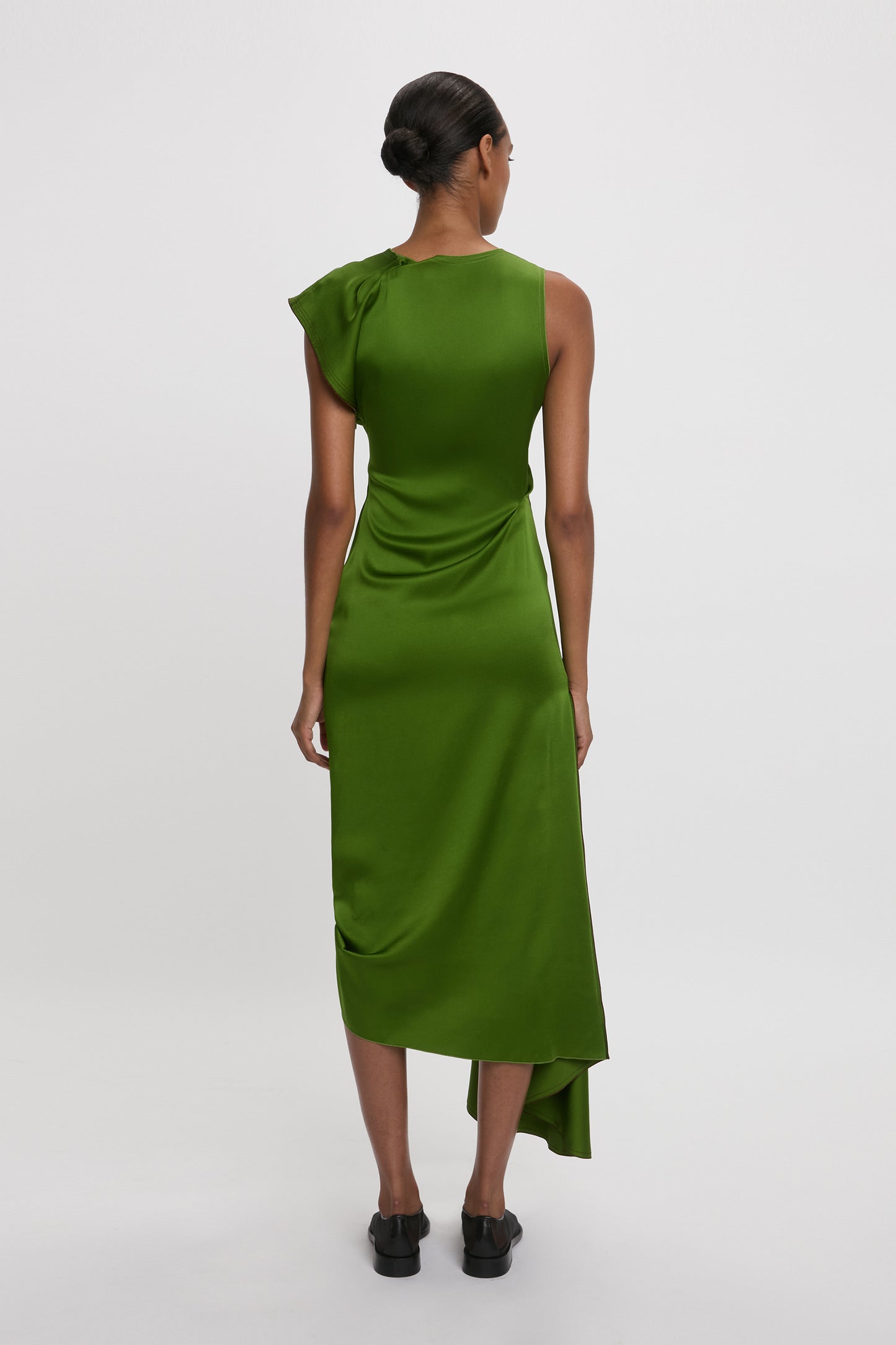 Draped Tuck Detail Midi Dress in Algae
