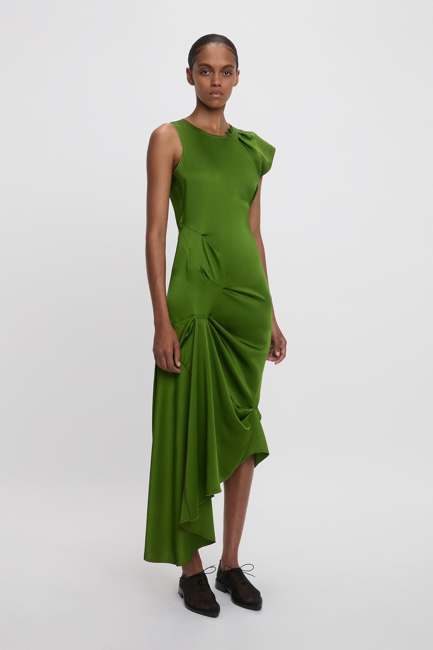 Draped Tuck Midi Dress in Algae – Victoria Beckham UK