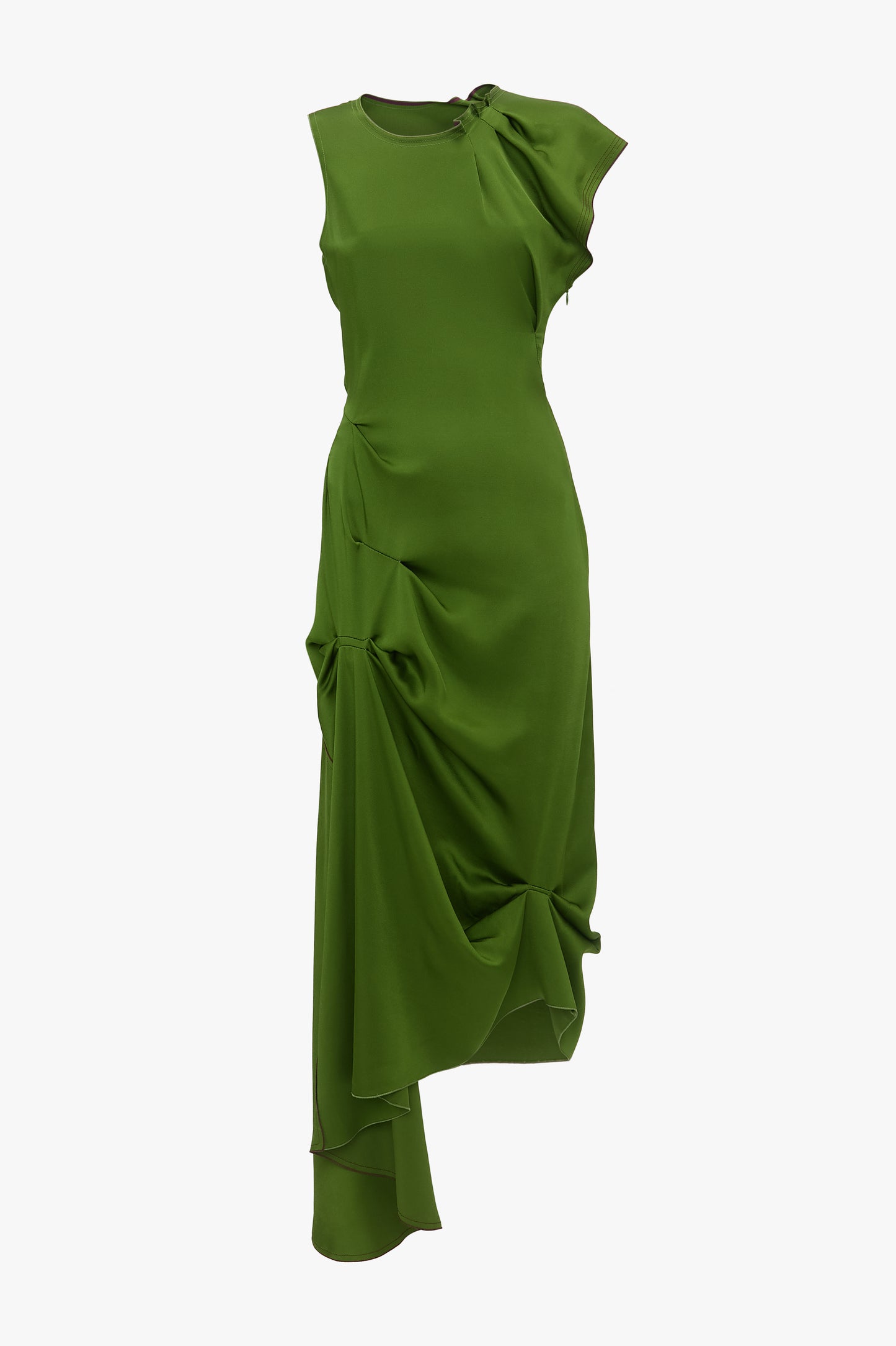 Draped Tuck Detail Midi Dress in Algae