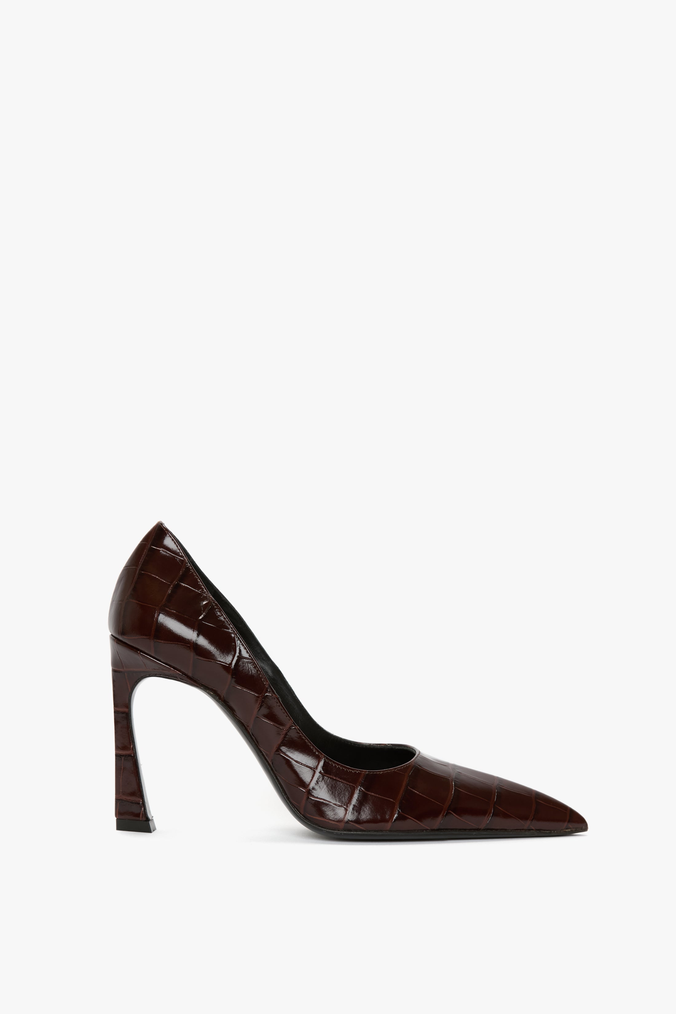 V Pump Dark Croc Embossed Leather