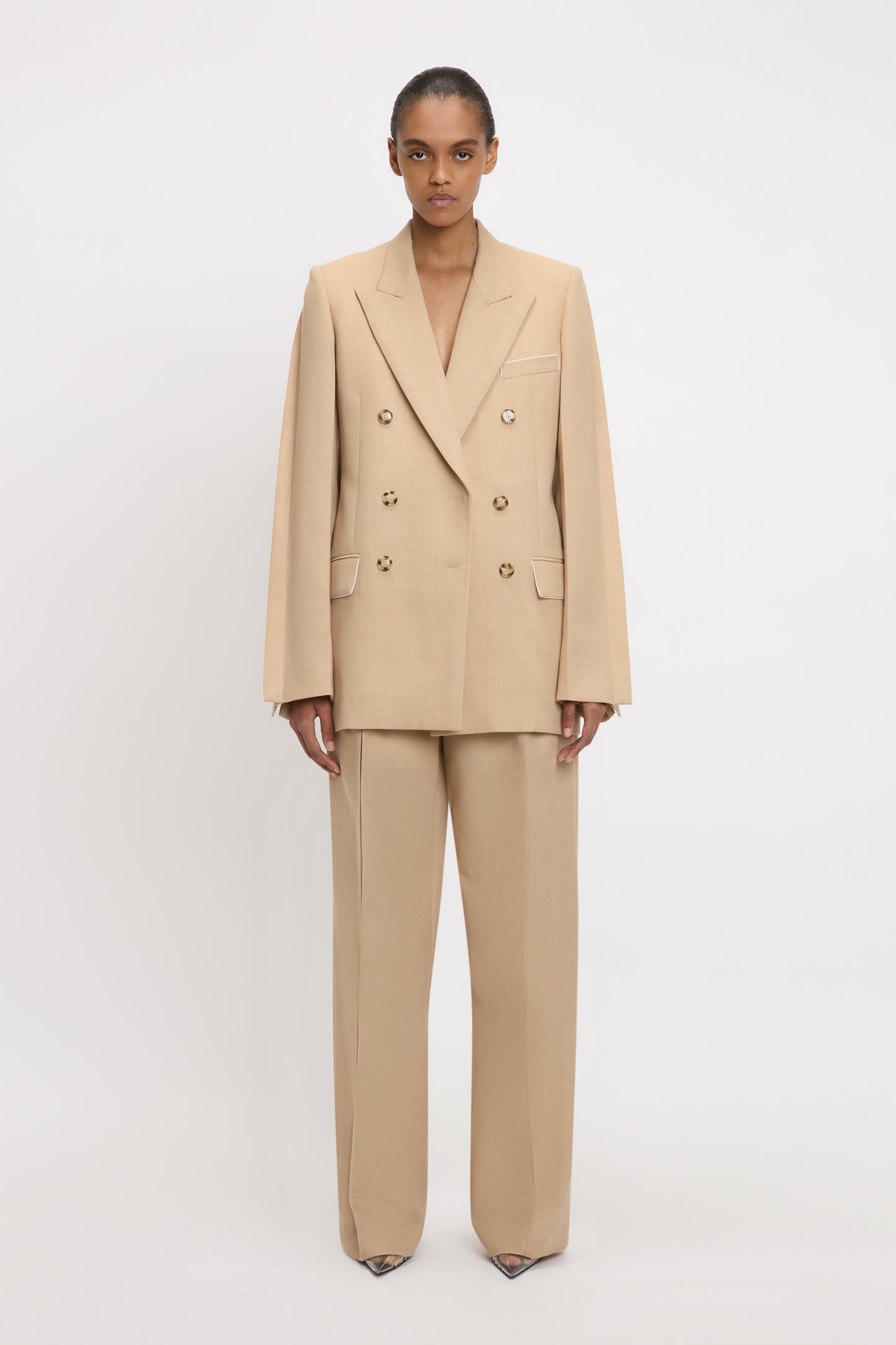 Double-Breasted Jacket In Sepia-Ivory