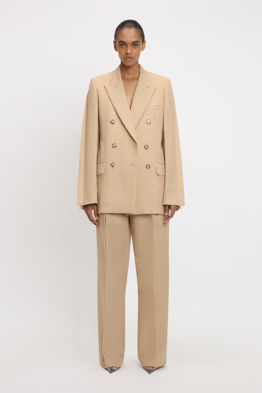 Double-Breasted Jacket In Sepia-Ivory