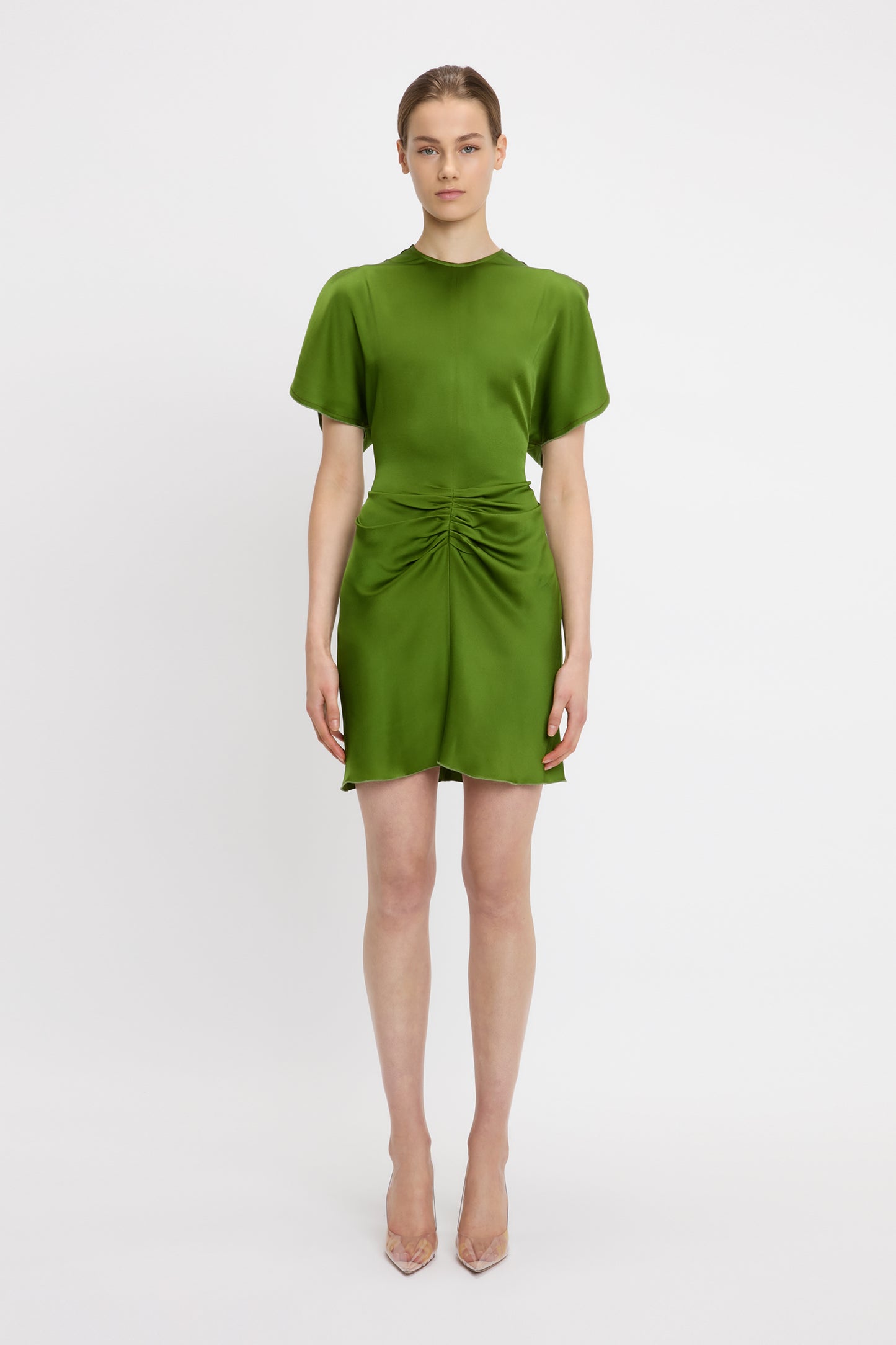 Gathered Waist Mini Dress In Algae