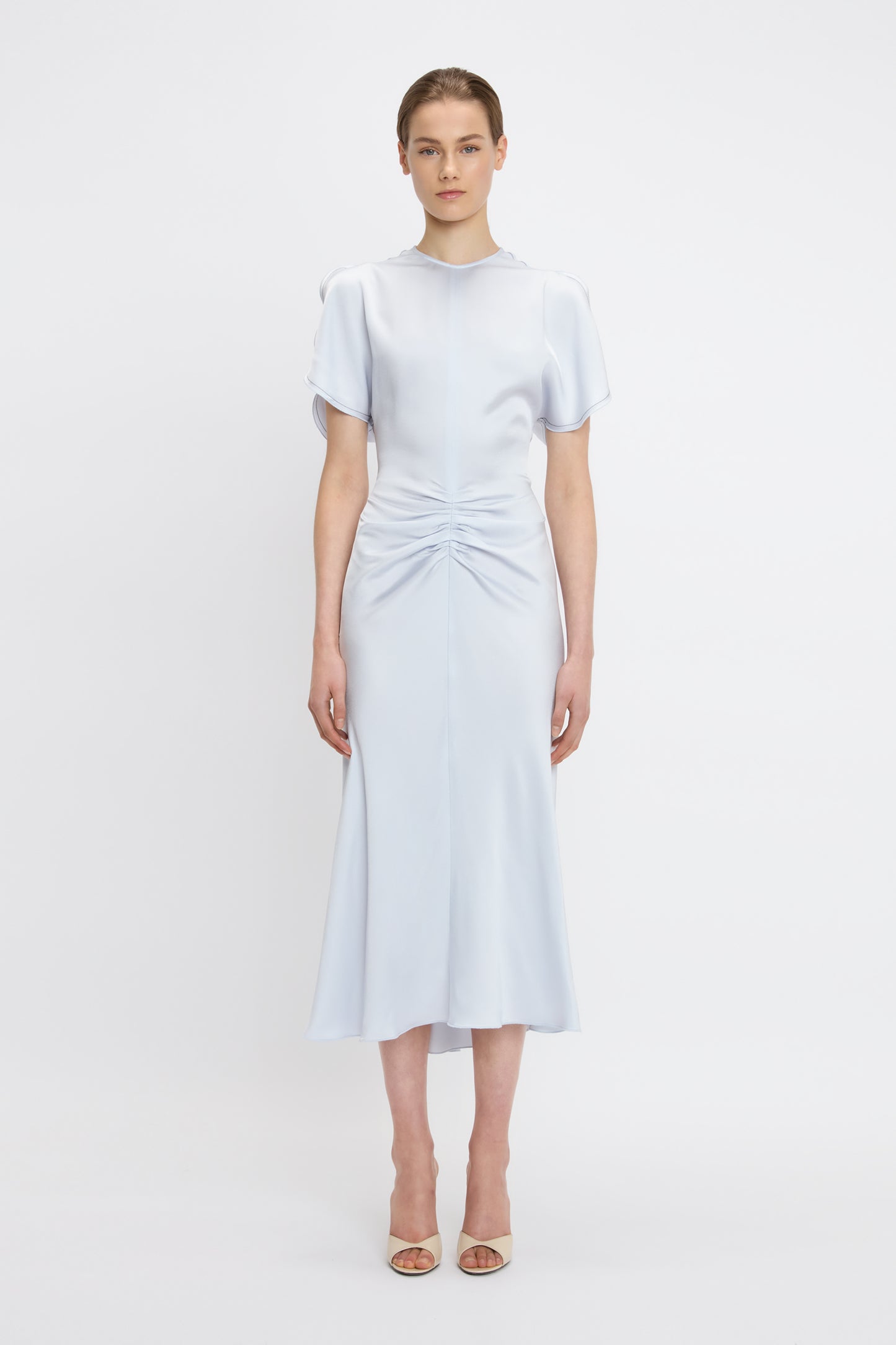 Gathered Waist Midi Dress In Ice