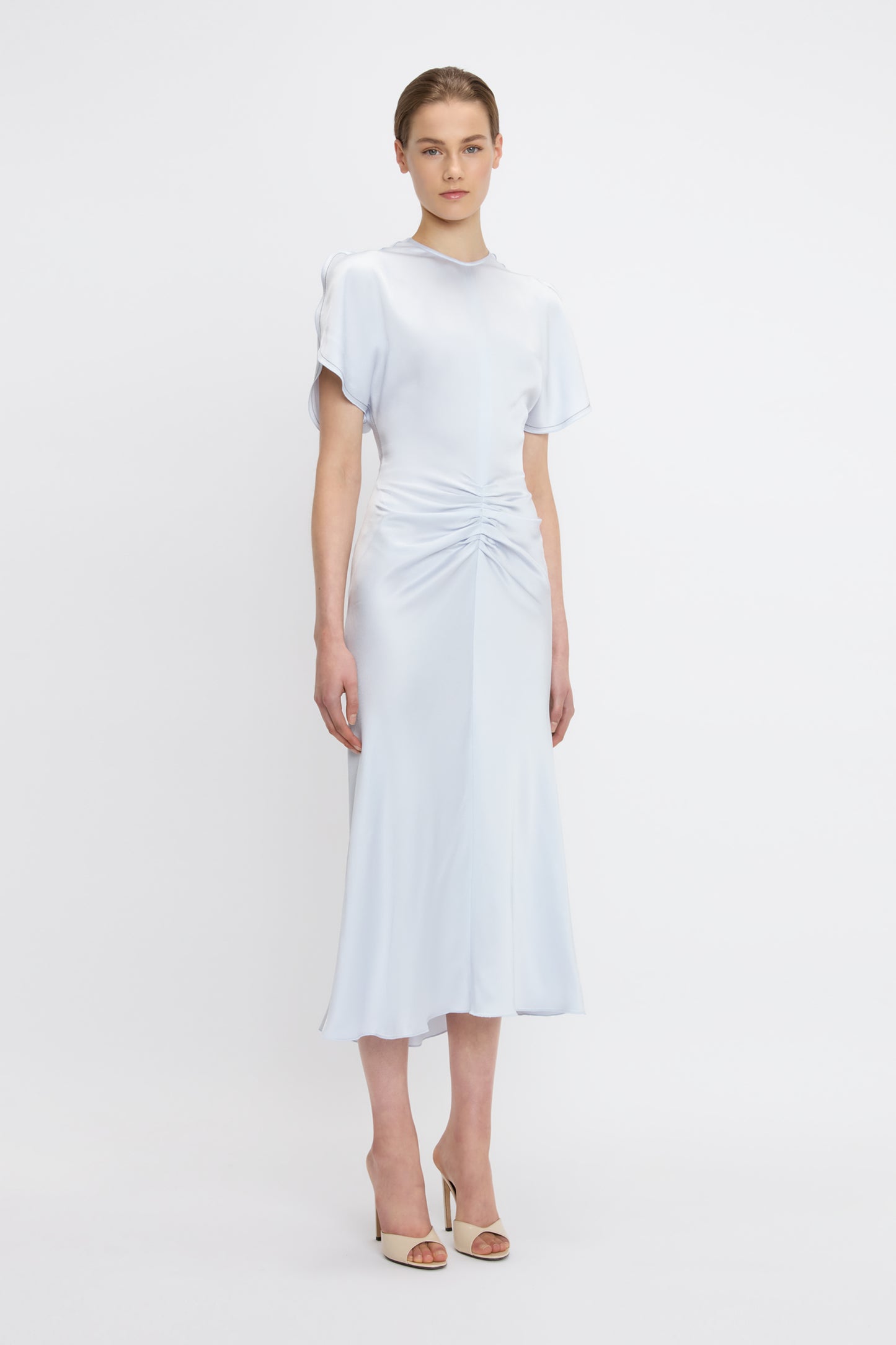 Gathered Waist Midi Dress In Ice
