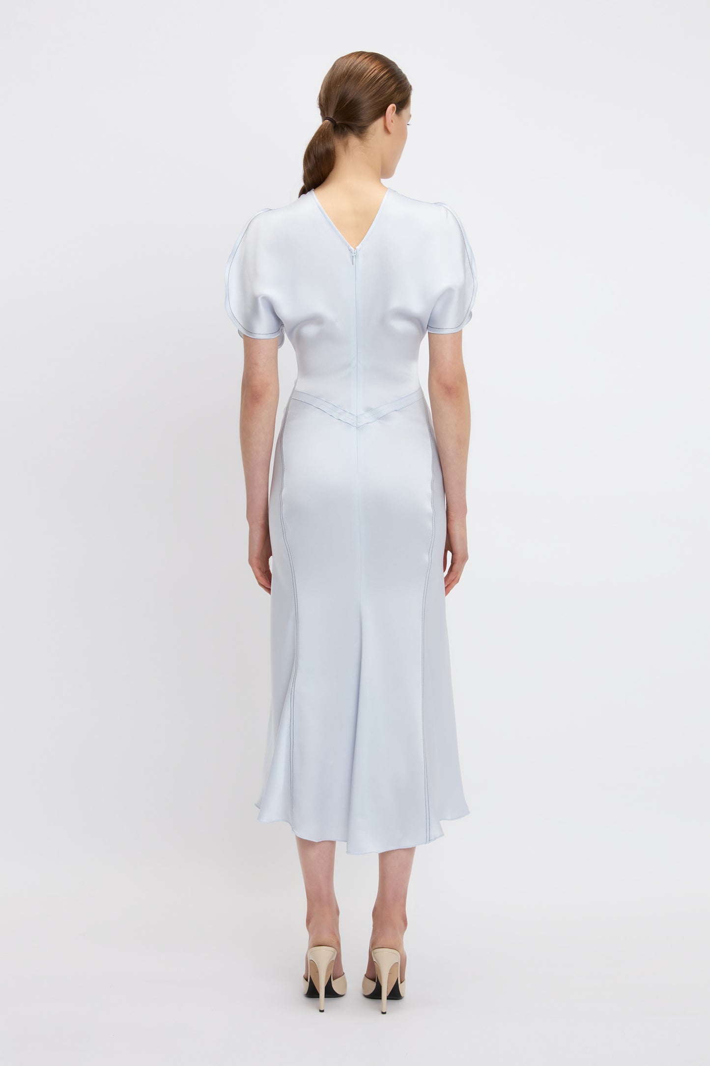 Gathered Waist Midi Dress In Ice