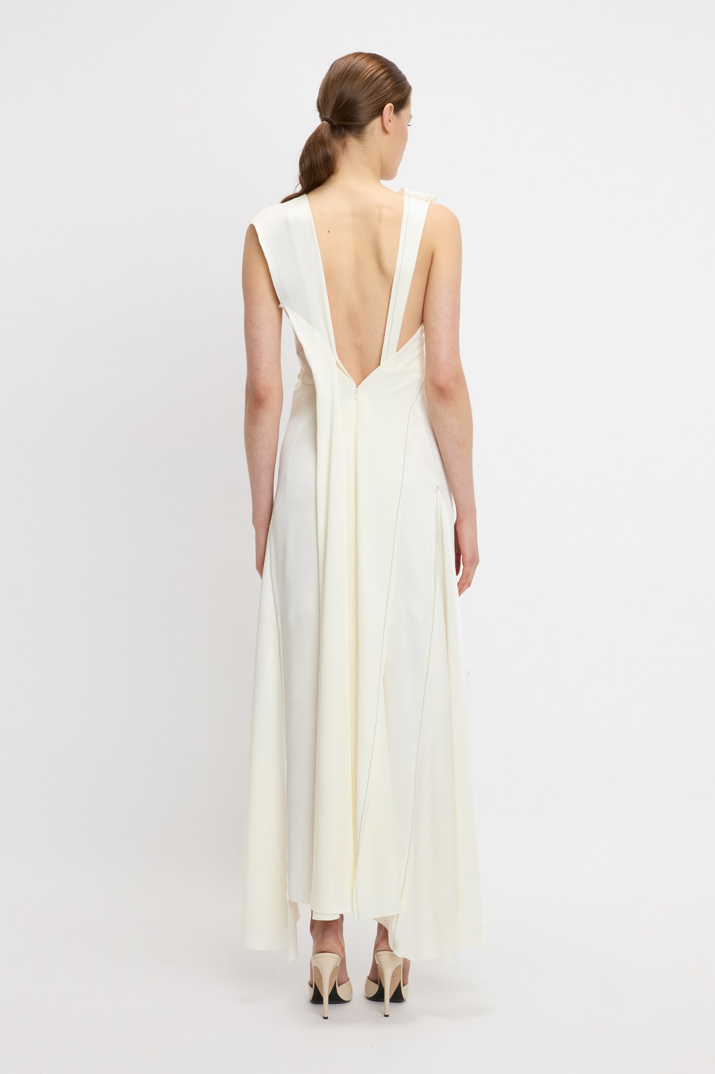 Draped Lace Detail Midi Dress In Ivory