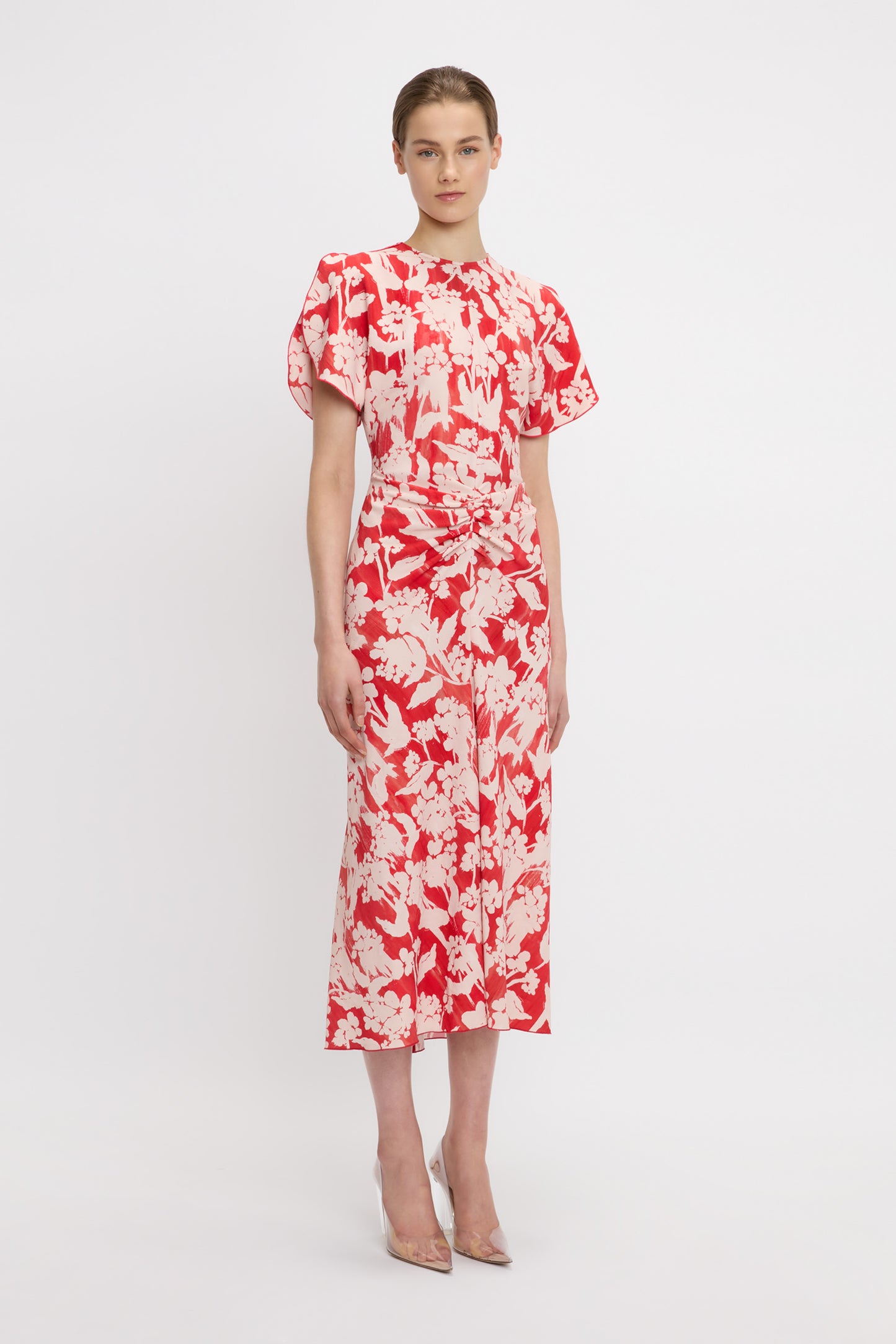 Gathered Waist Midi Dress In Chilli-Blush