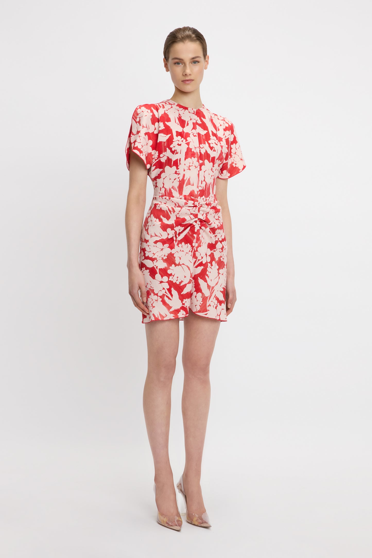 Gathered Waist Mini Dress In Chilli-Blush