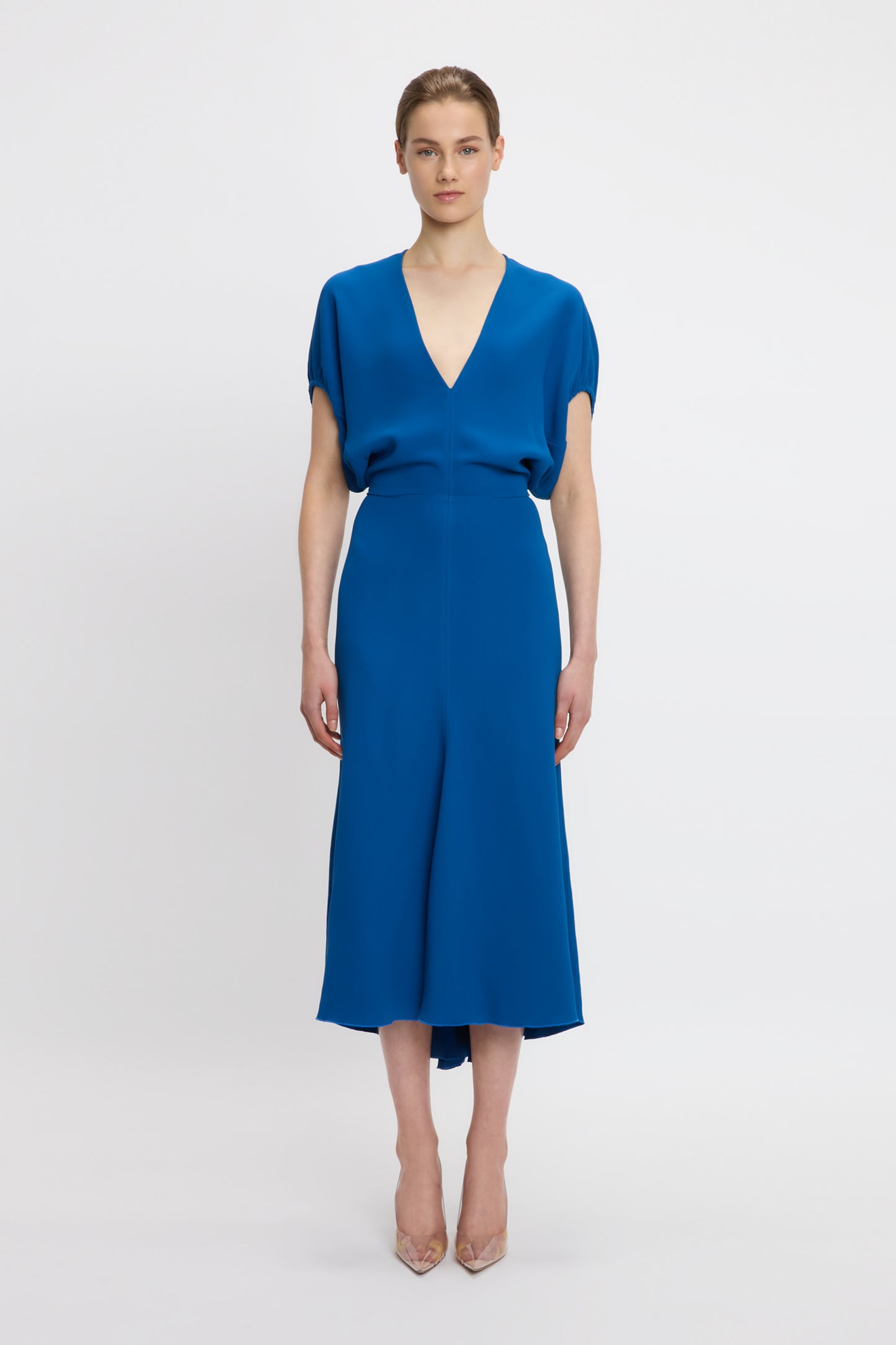 Blouson Detail Midi Dress In Sapphire Blue