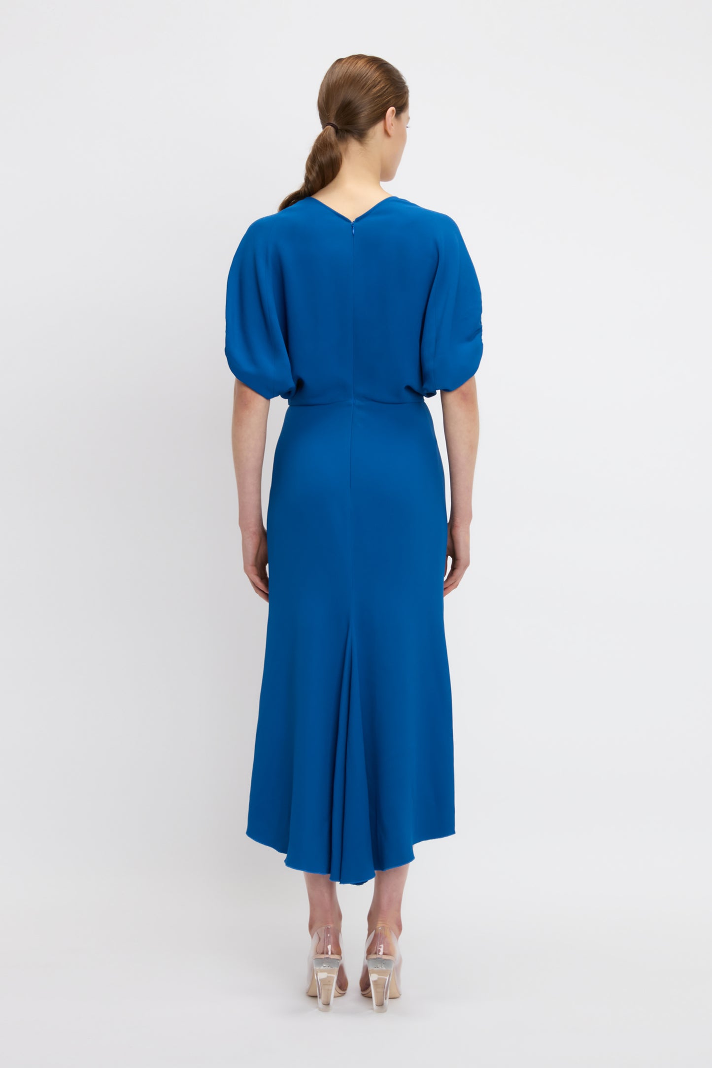 Blouson Detail Midi Dress In Sapphire Blue