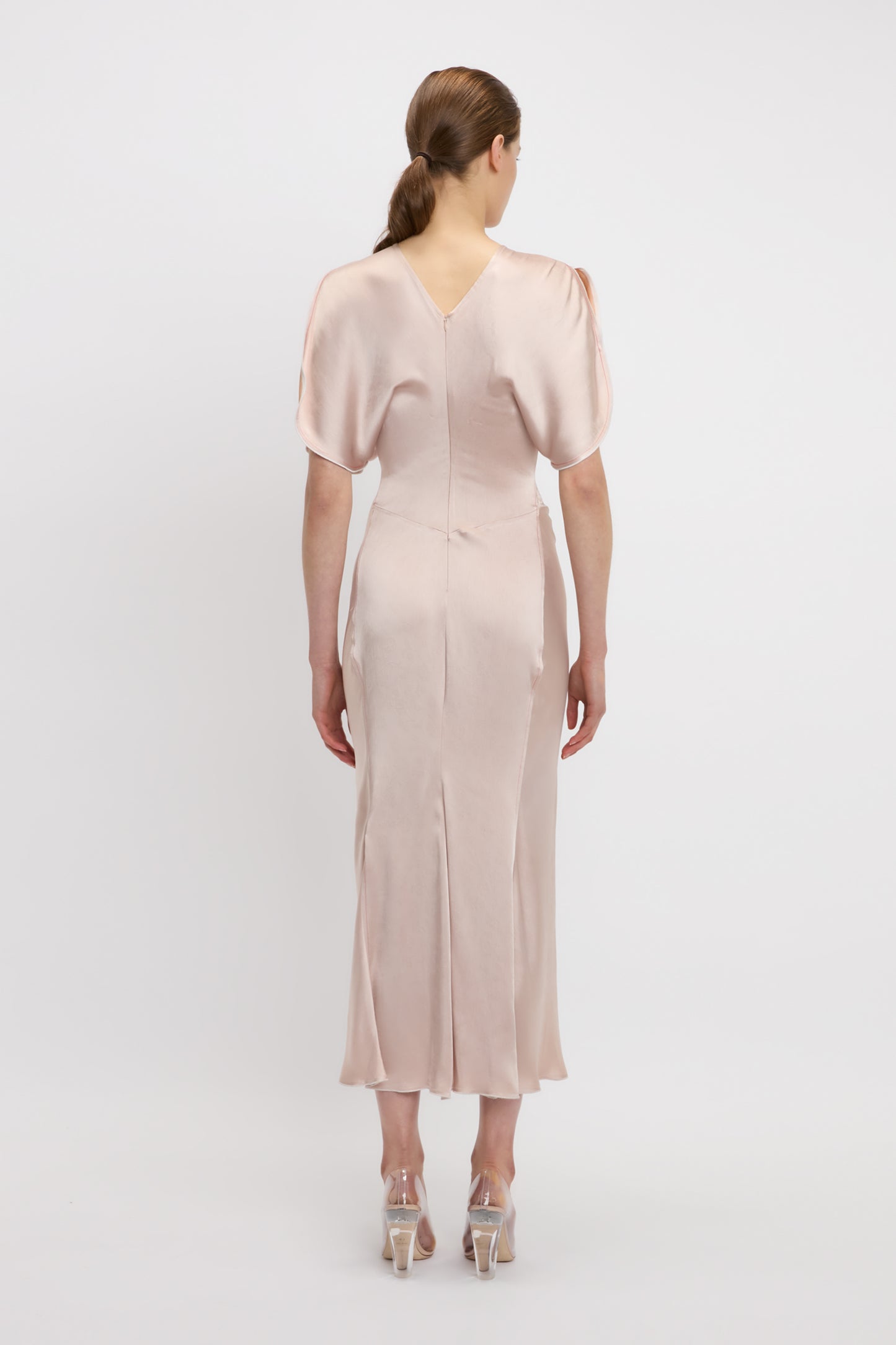 Gathered Waist Midi Dress In Blush-Apricot