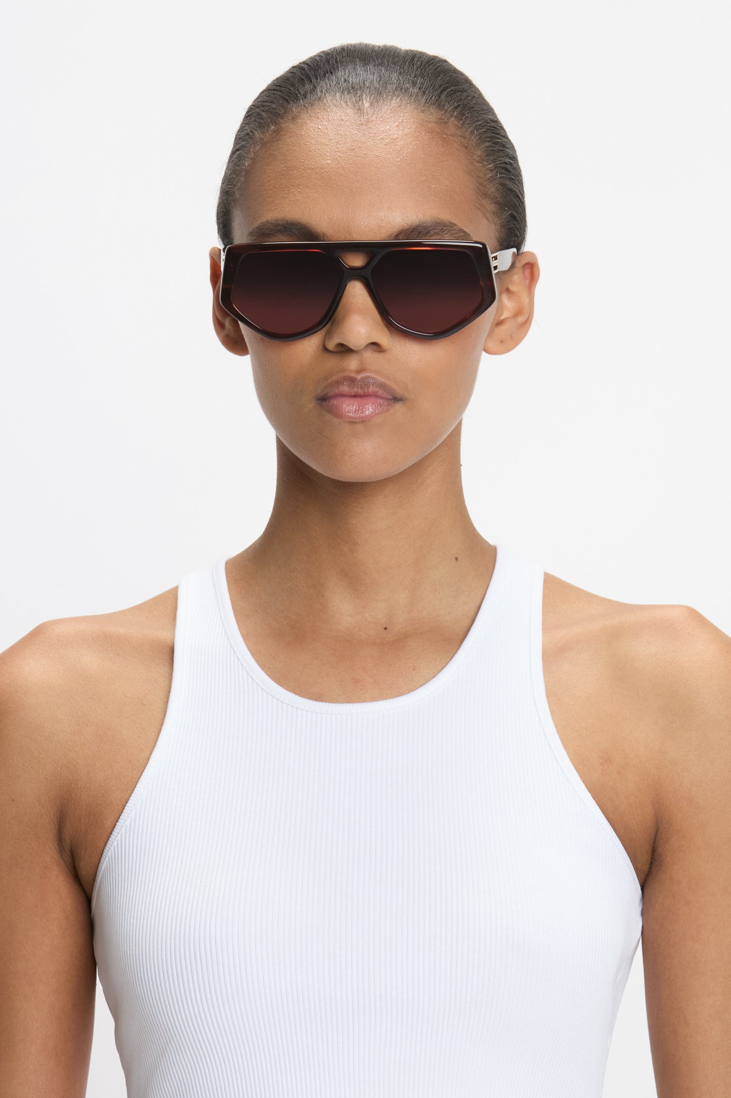 Double Bridge B Frame Logo Sunglasses In Striped Red