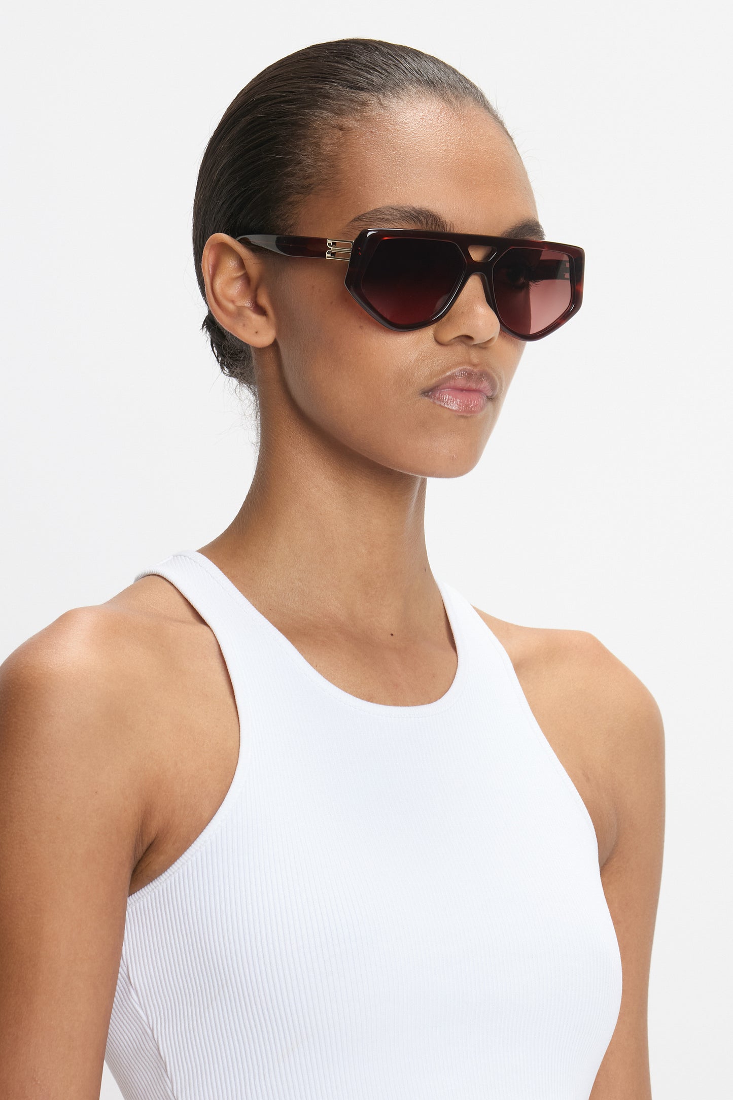 Double Bridge B Frame Logo Sunglasses In Striped Red