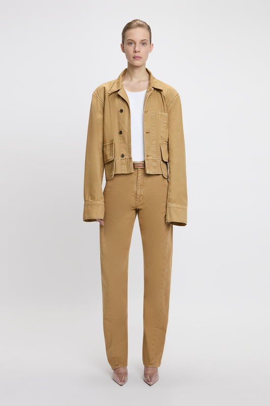 Denim Utility Jacket In Beige