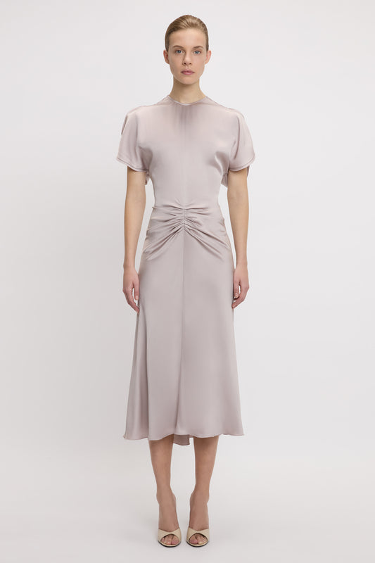 Gathered Waist Midi Dress In Heather