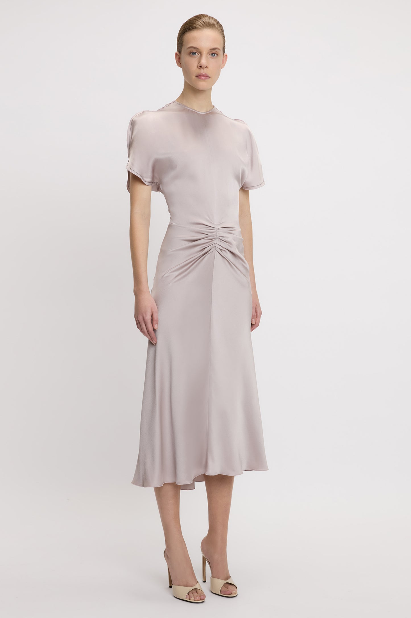 Gathered Waist Midi Dress In Heather
