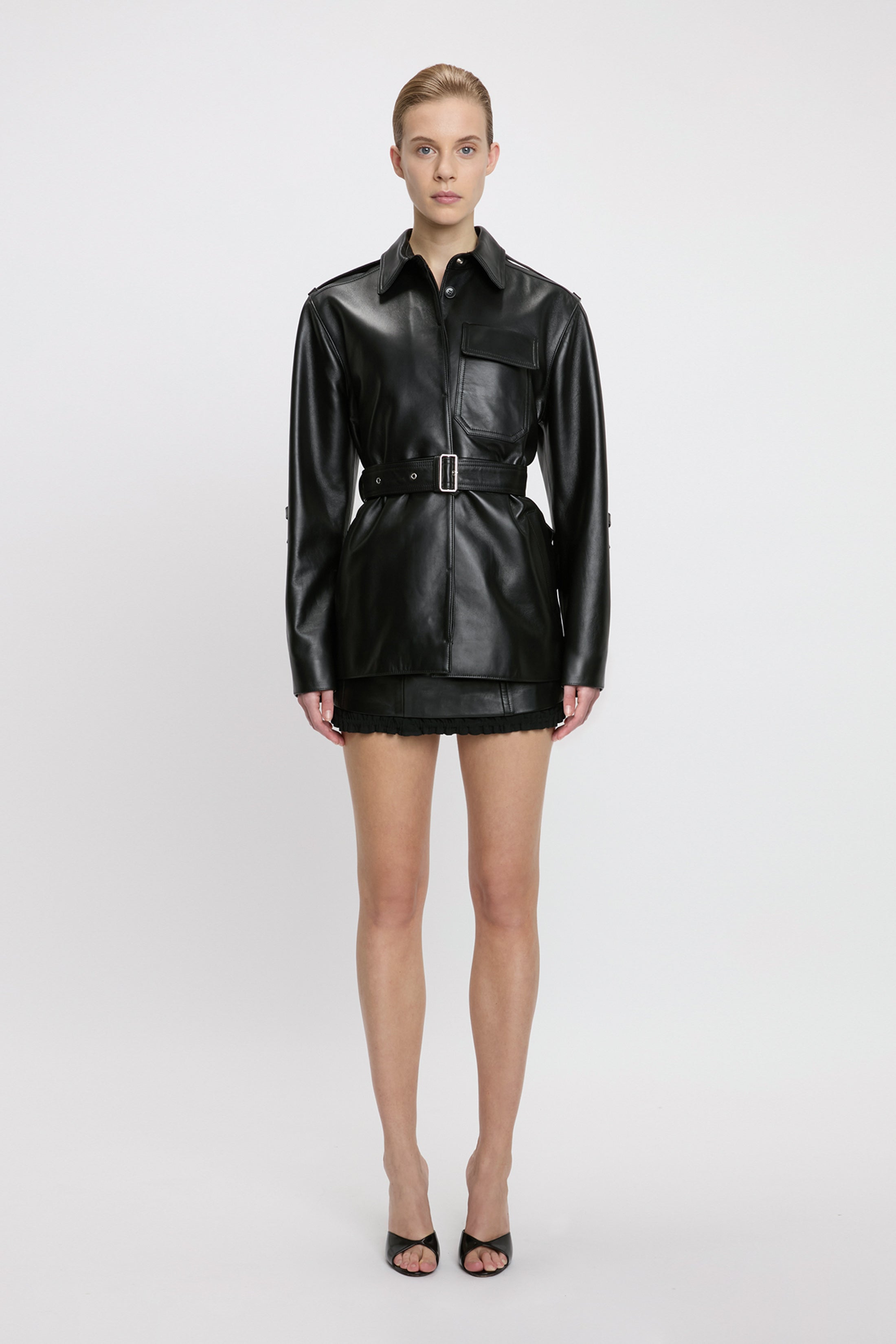 Belted Boxy Leather Jacket