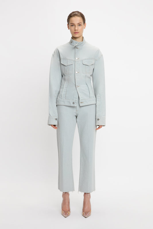Sculptural Denim Jacket In Light Azul