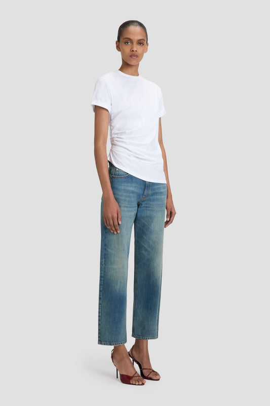 Gathered Detail T-Shirt In White