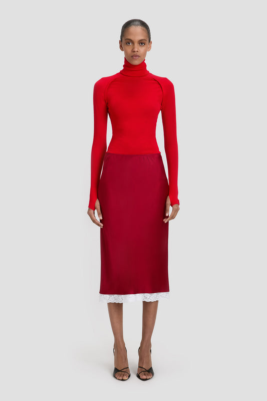 High Neck Top In Dark Bright Rose